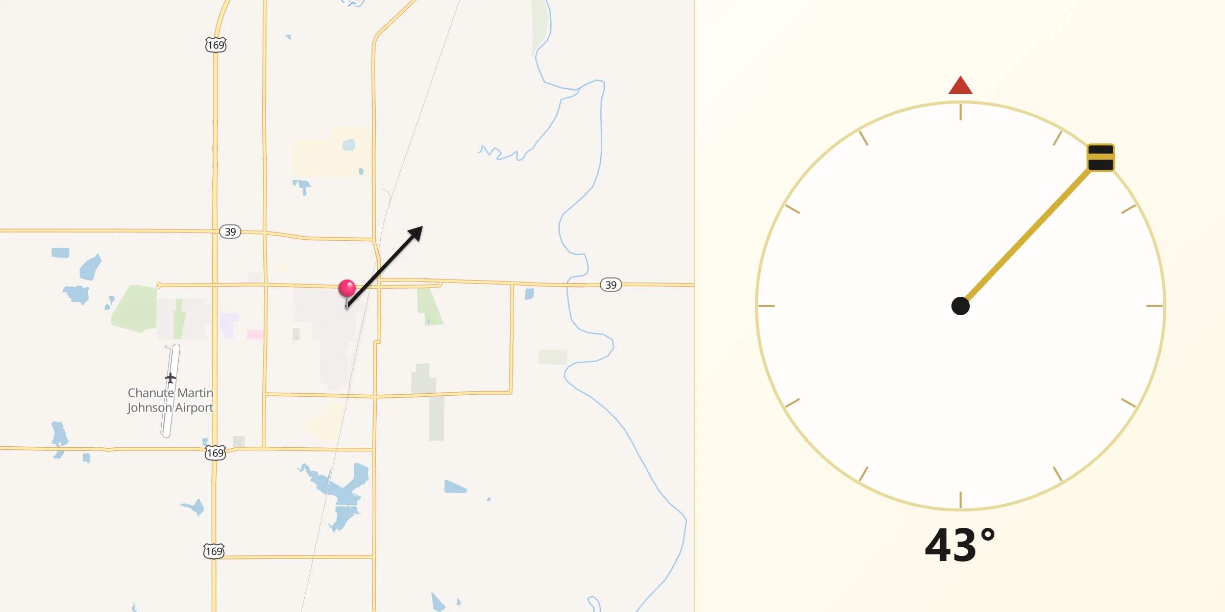 Qibla Direction from Chanute