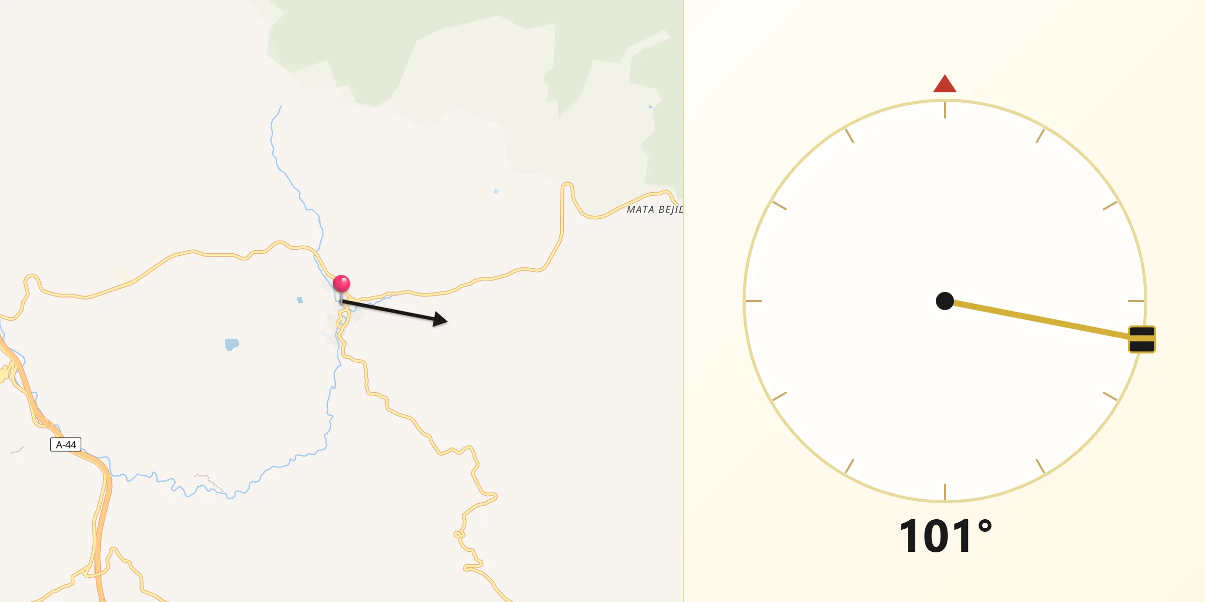 Dirección de la Qibla desde Cambil