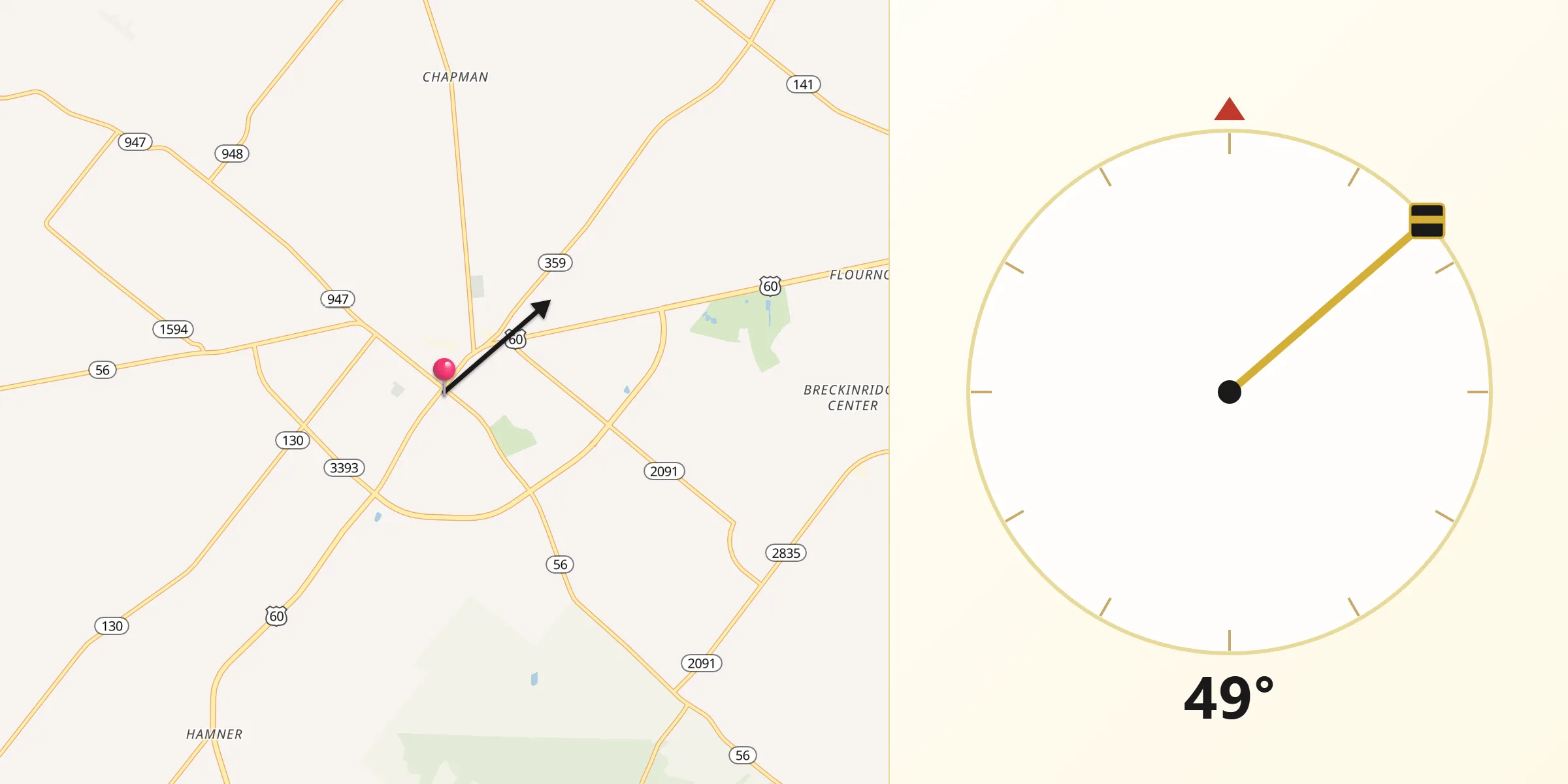 Qibla Direction from Morganfield