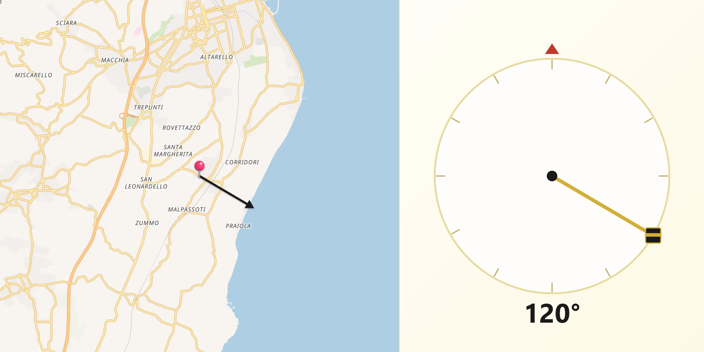 Direzione della Qibla da Carruba