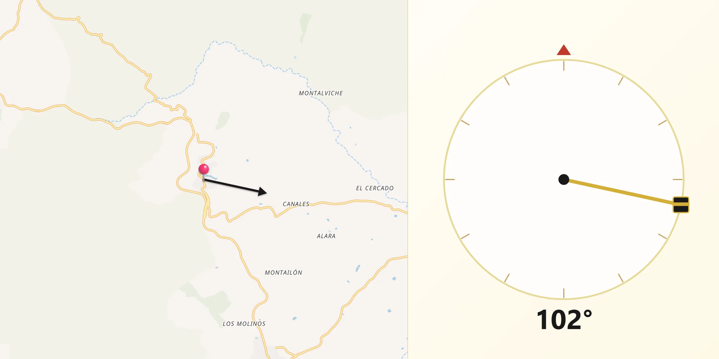 Dirección de la Qibla desde Vélez-Blanco
