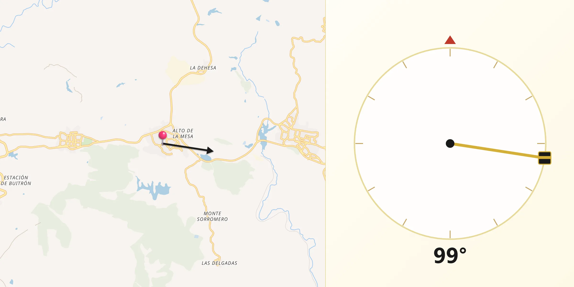 Dirección de la Qibla desde Minas de Riotinto