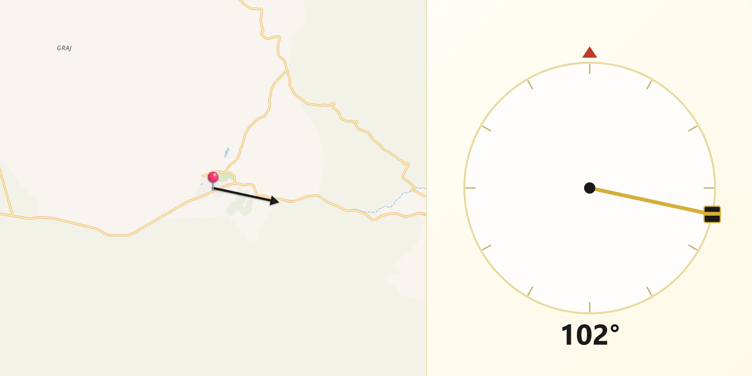 Dirección de la Qibla desde María