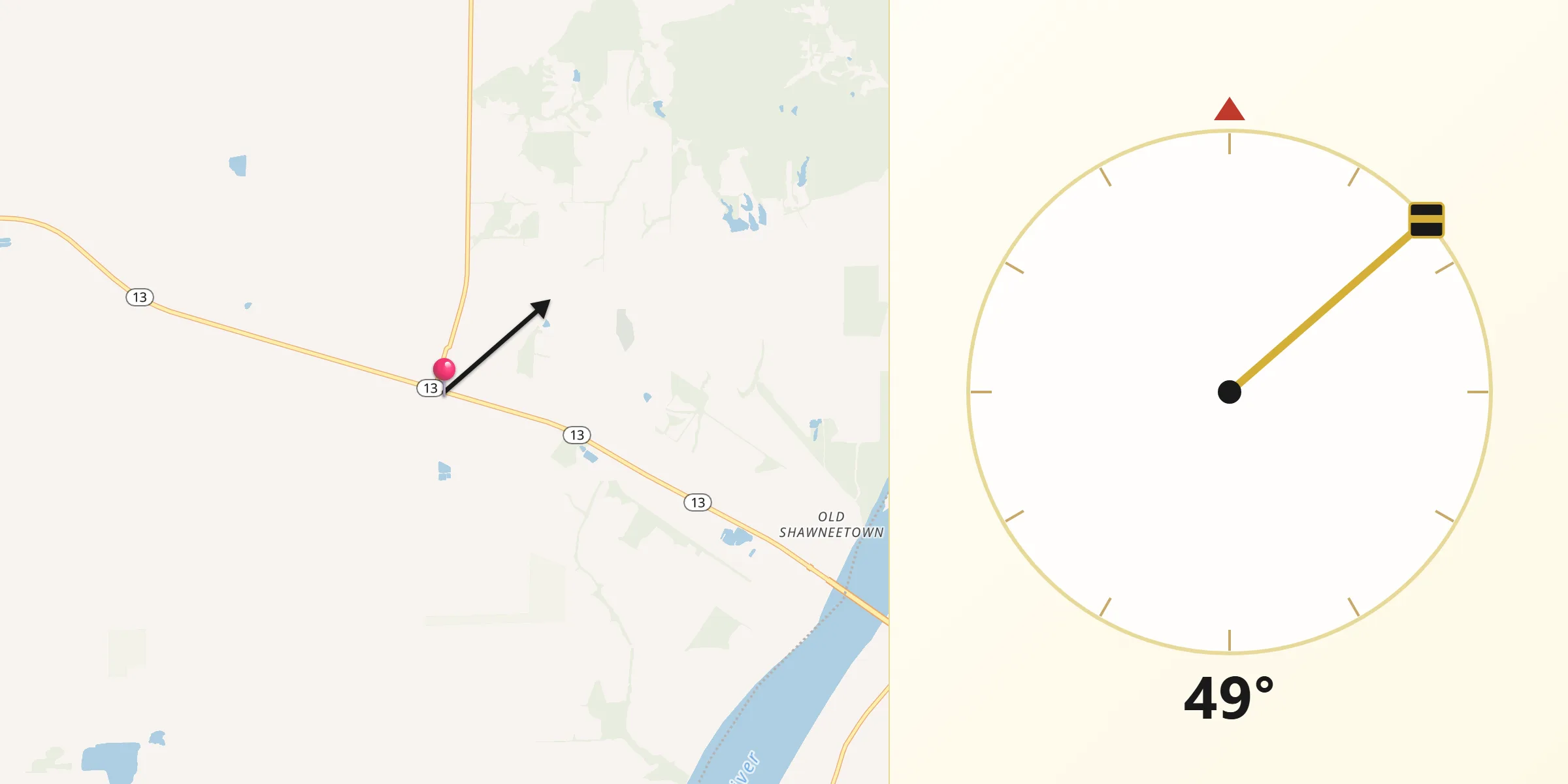 Qibla Direction from Shawneetown