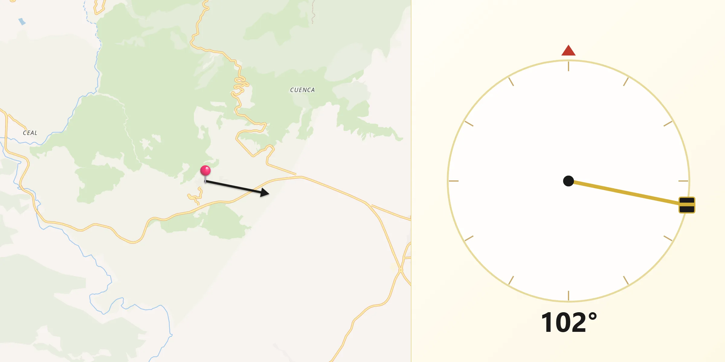 Dirección de la Qibla desde Hinojares
