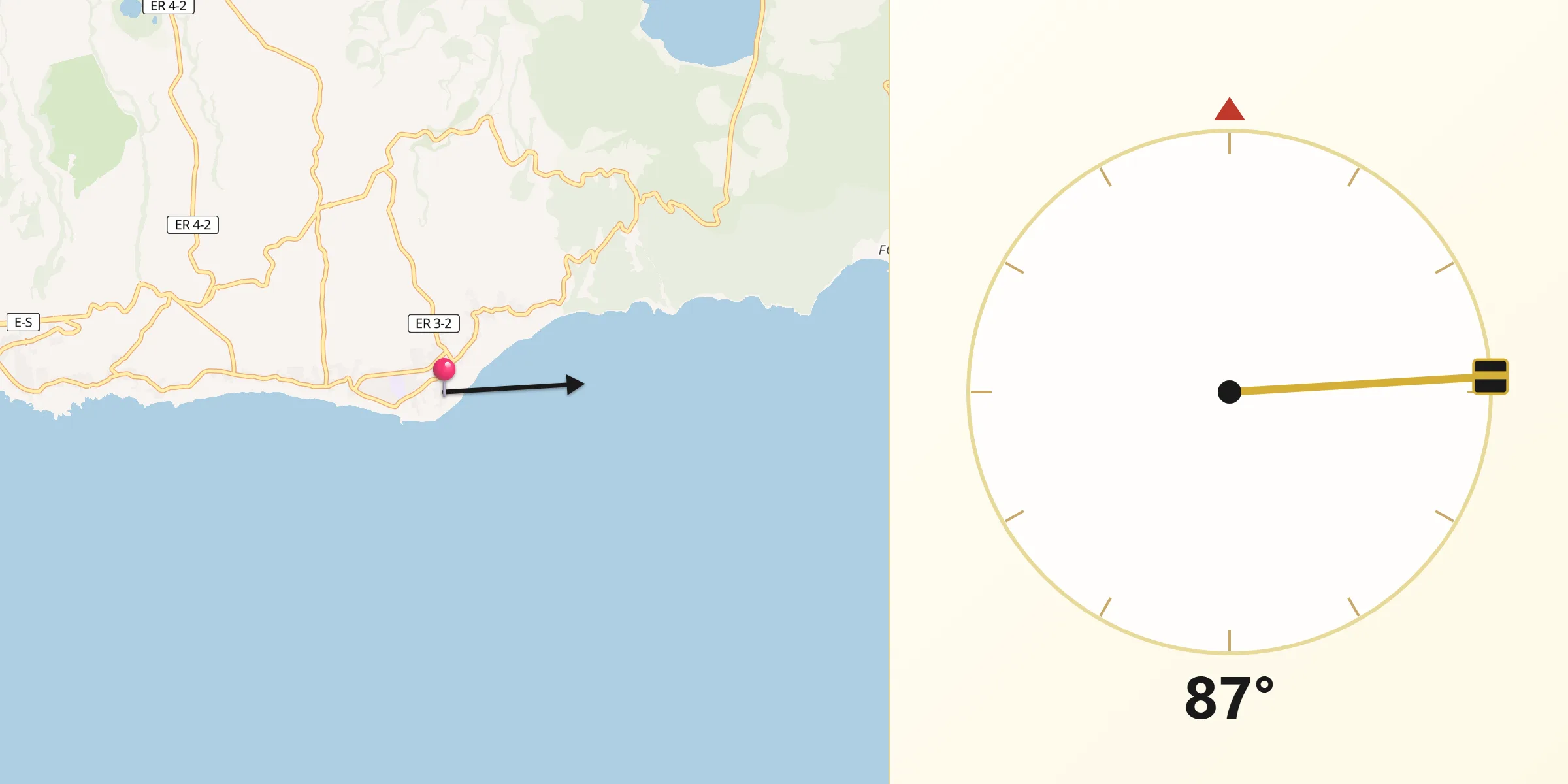 Direção da Qibla a partir de Ponta Garça