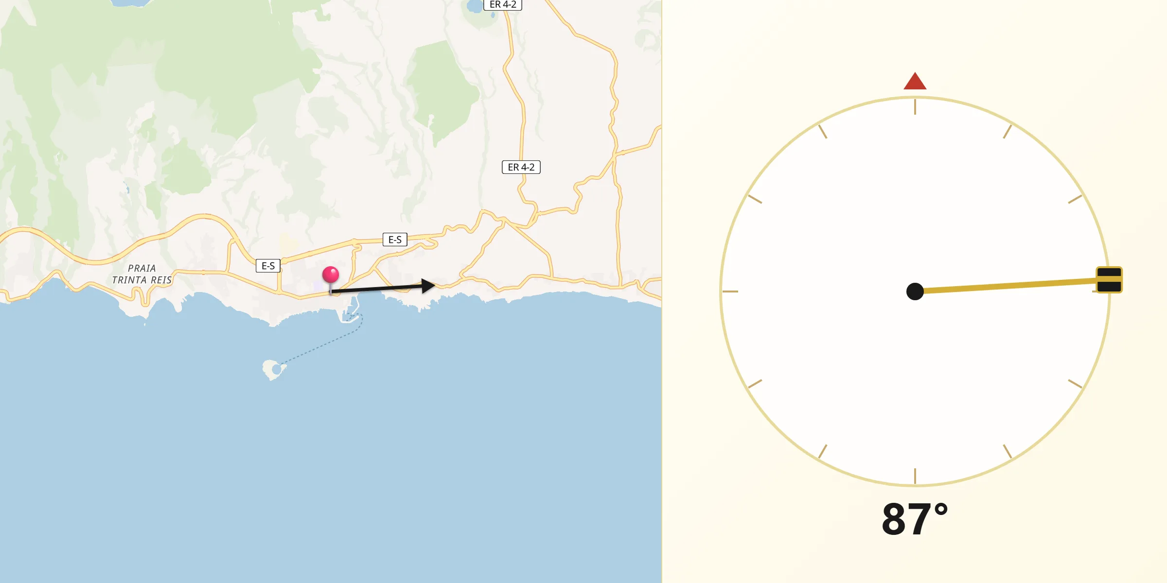 Direção da Qibla a partir de Vila Franca do Campo
