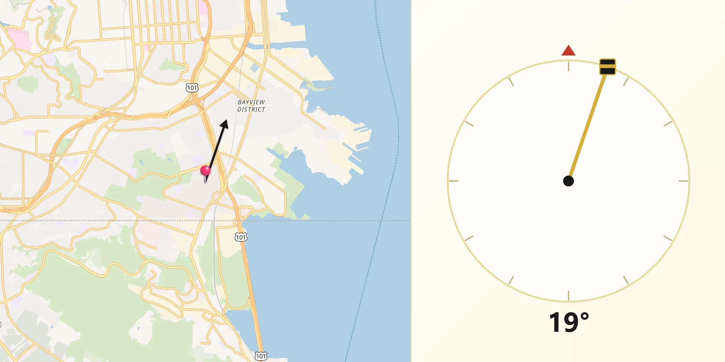 Qibla Direction from Visitacion Valley