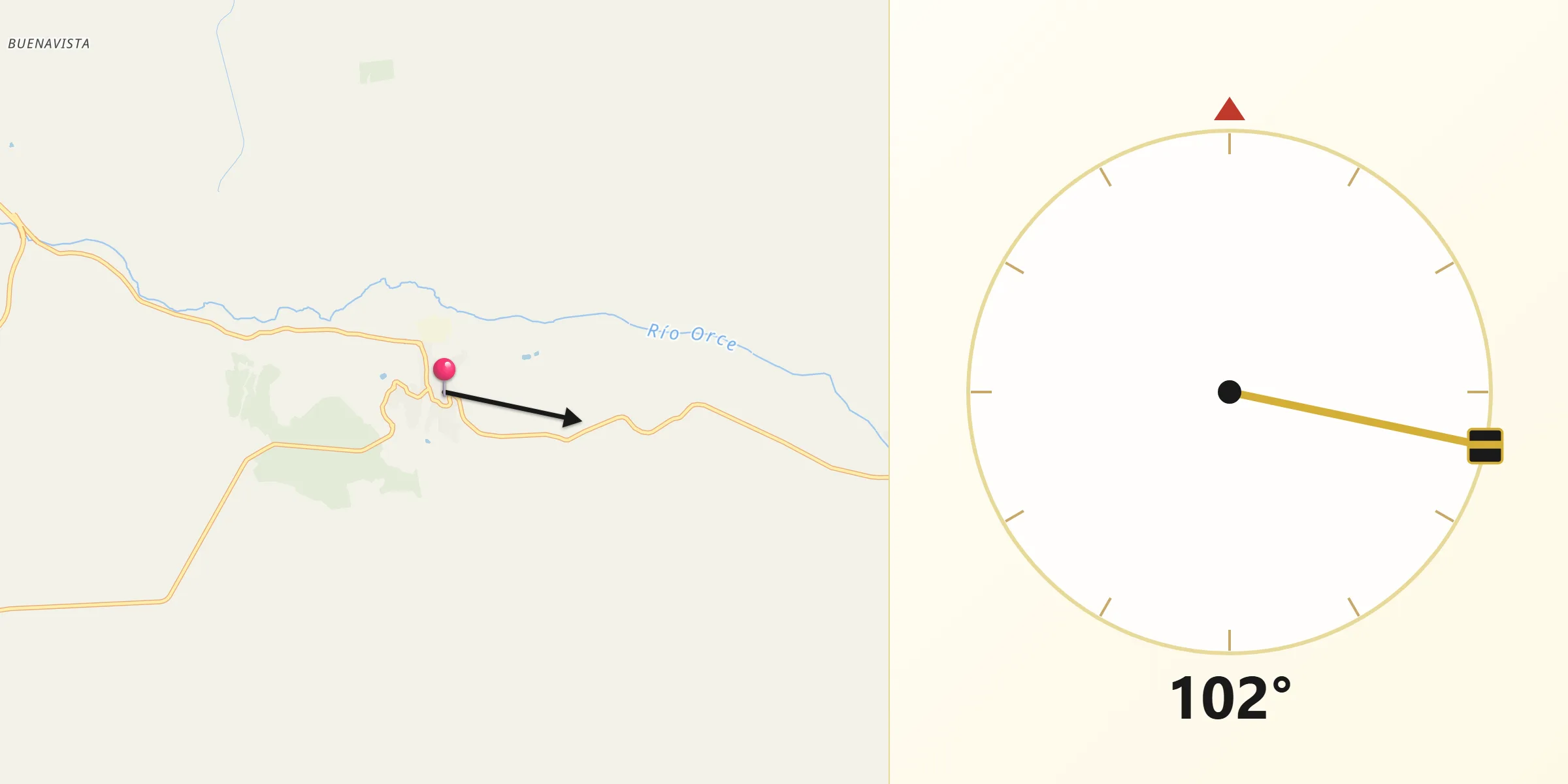 Dirección de la Qibla desde Orce