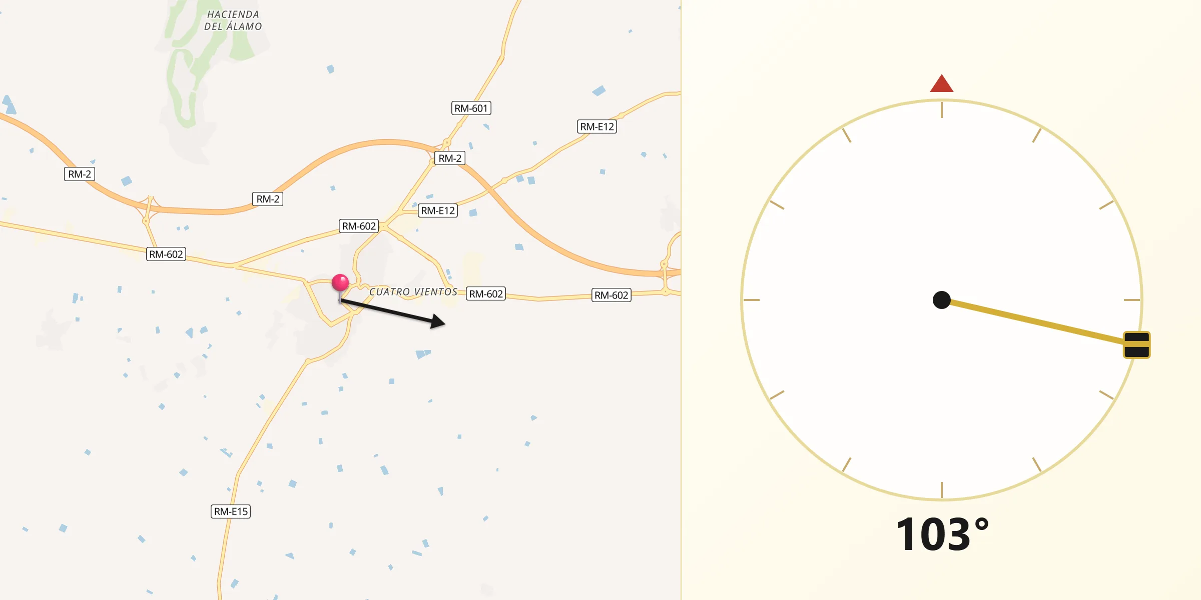 Dirección de la Qibla desde Fuente Álamo de Murcia