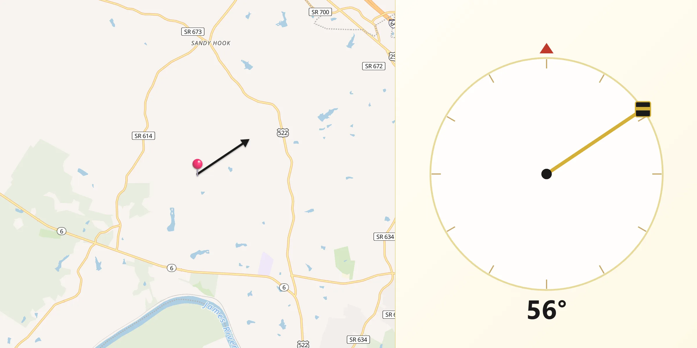 Qibla Direction from Goochland County