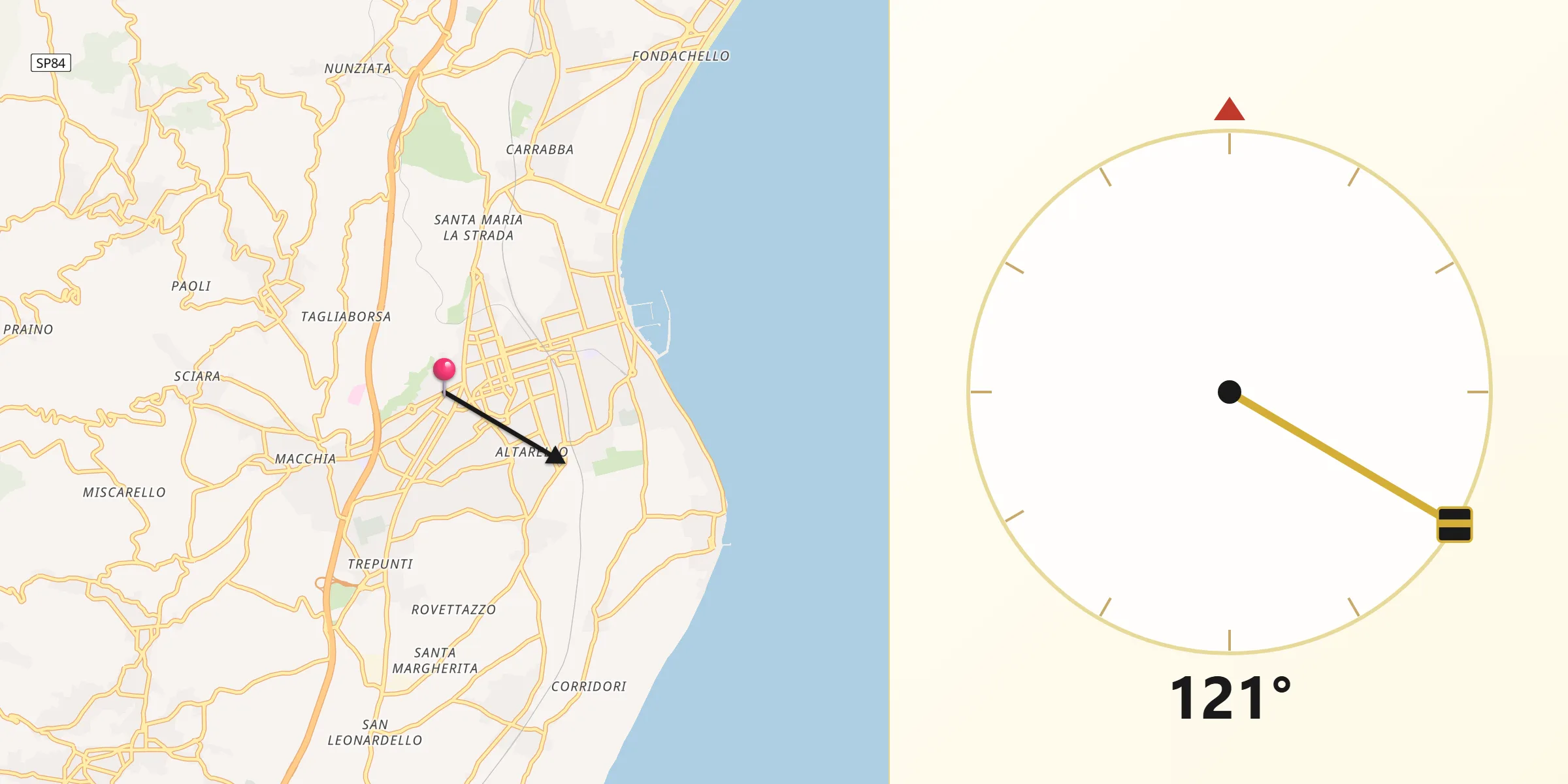 Direzione della Qibla da Giarre