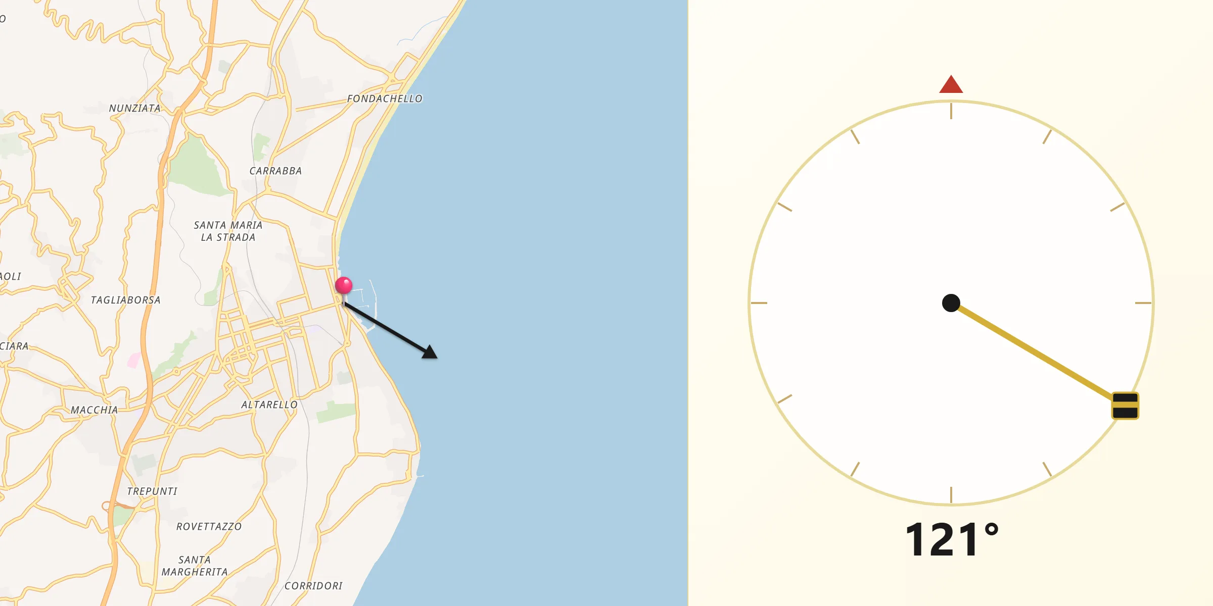 Direzione della Qibla da Riposto