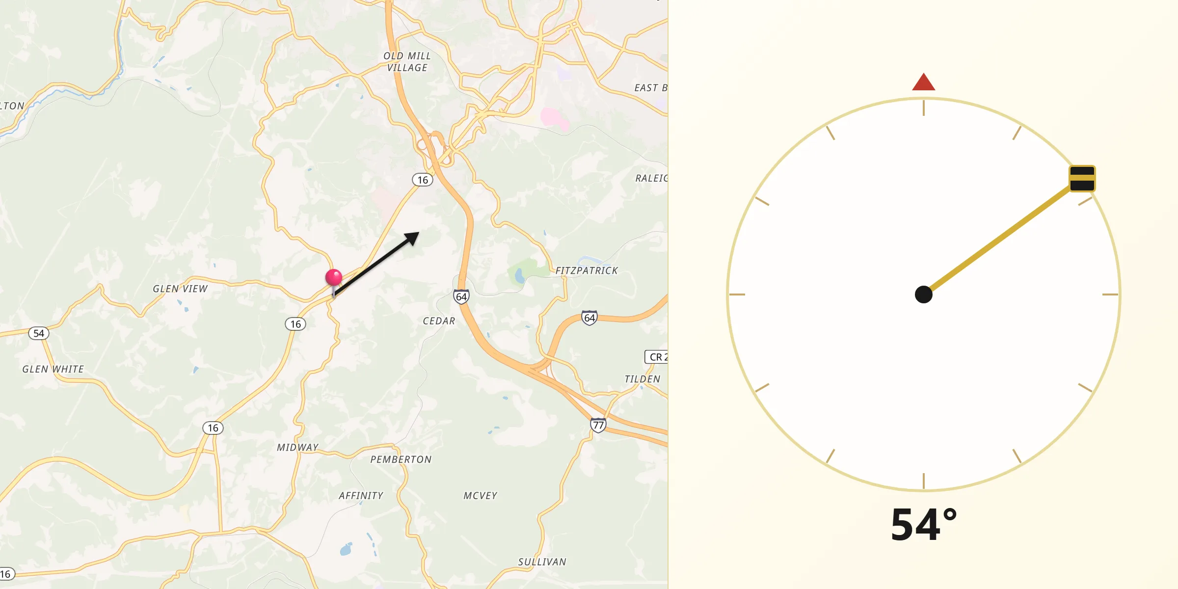 Qibla Direction from Crab Orchard
