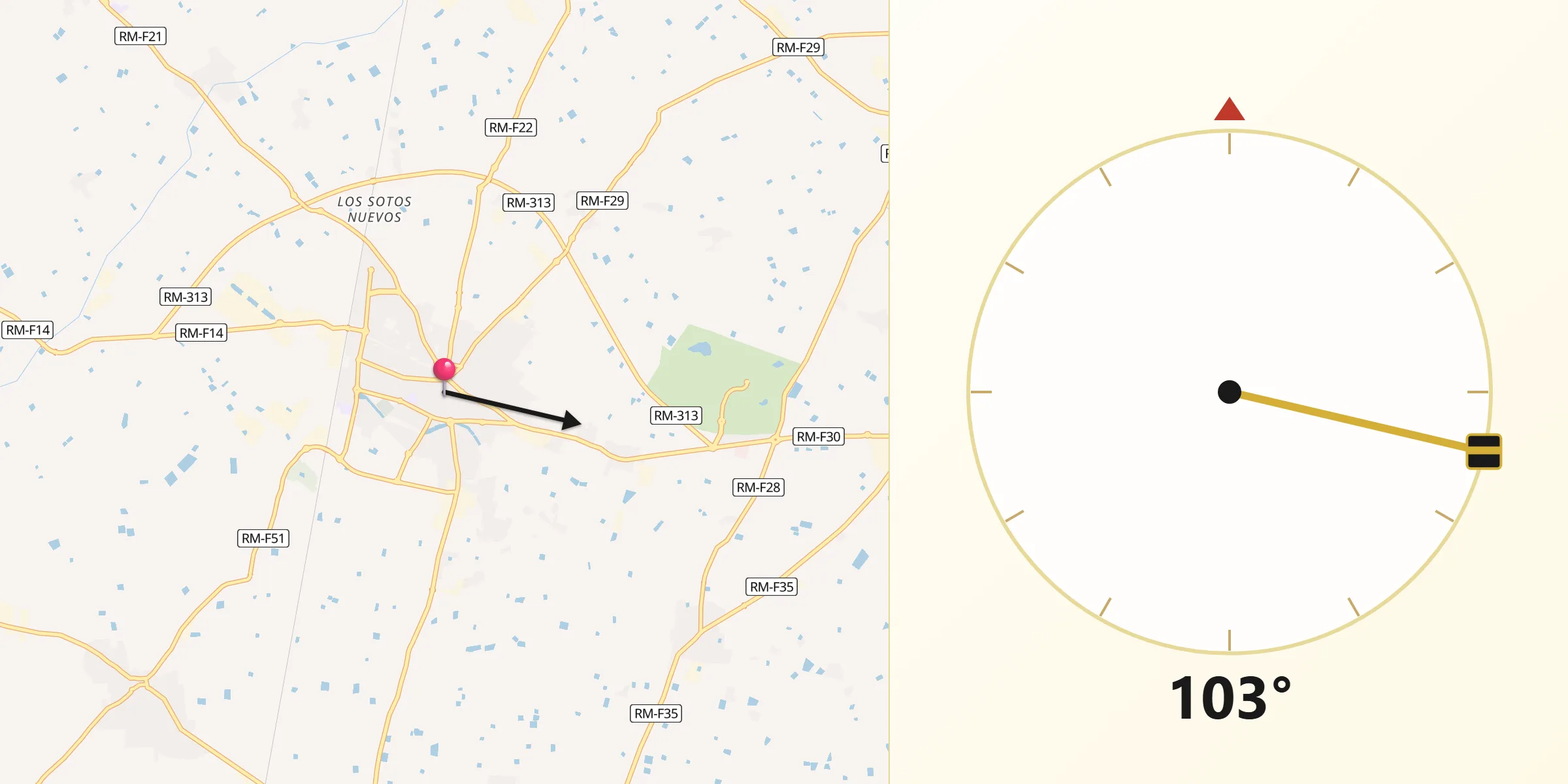 Dirección de la Qibla desde Torre-Pacheco