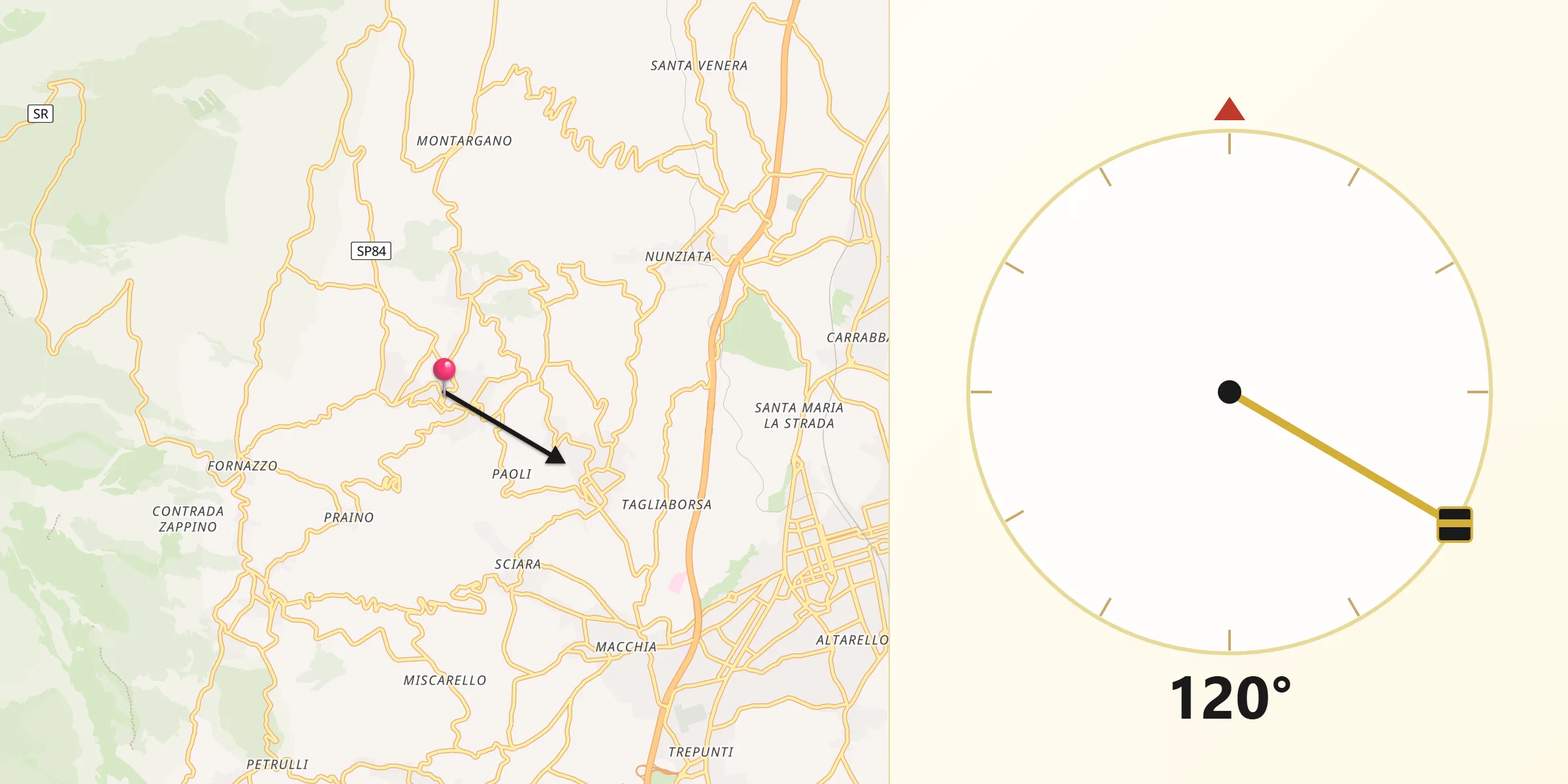 Direzione della Qibla da Sant'Alfio