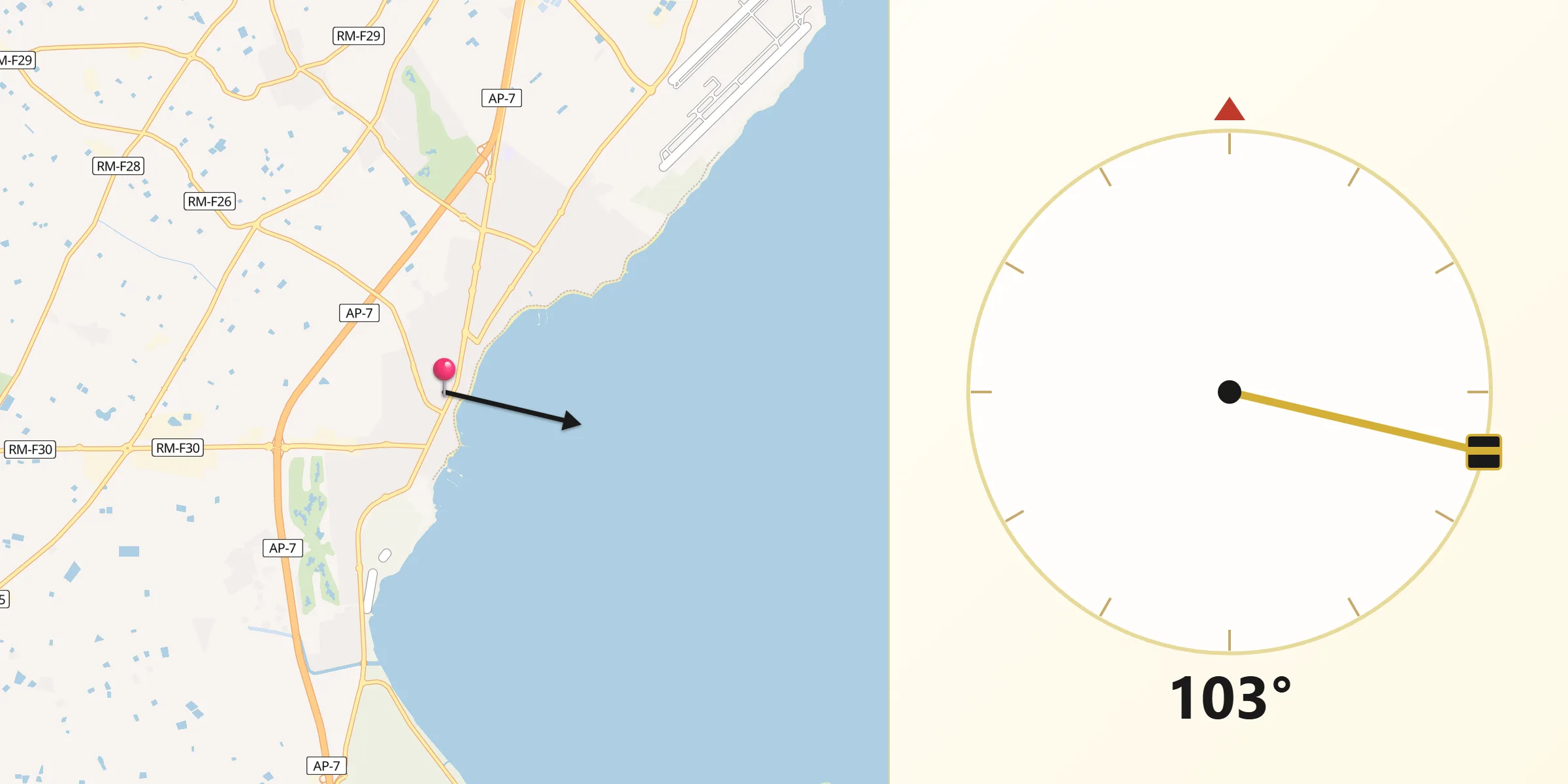 Dirección de la Qibla desde Los Alcázares