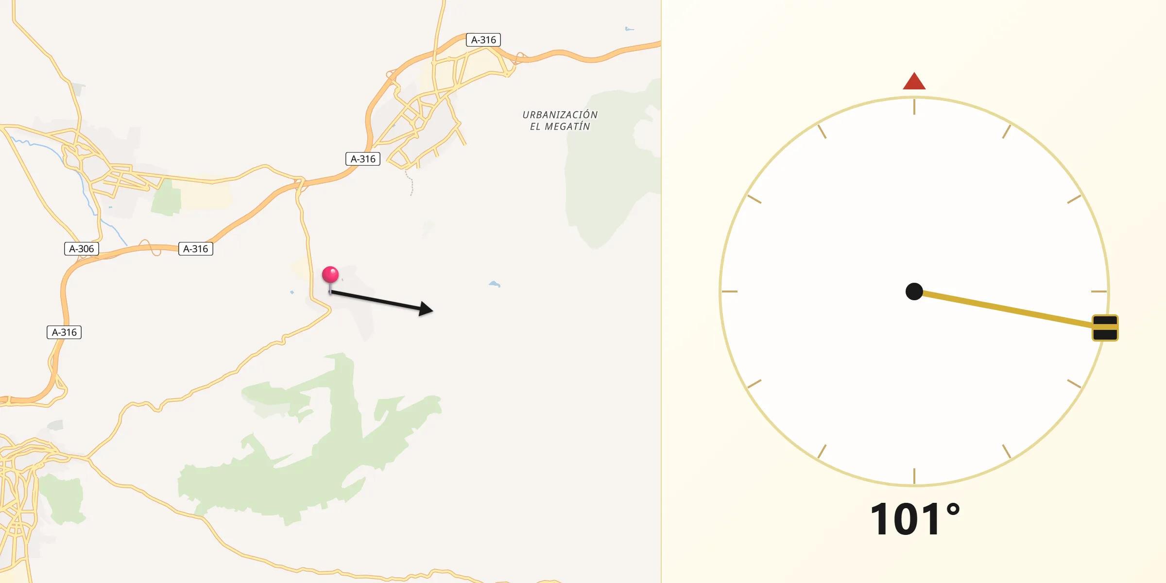 Dirección de la Qibla desde Jamilena