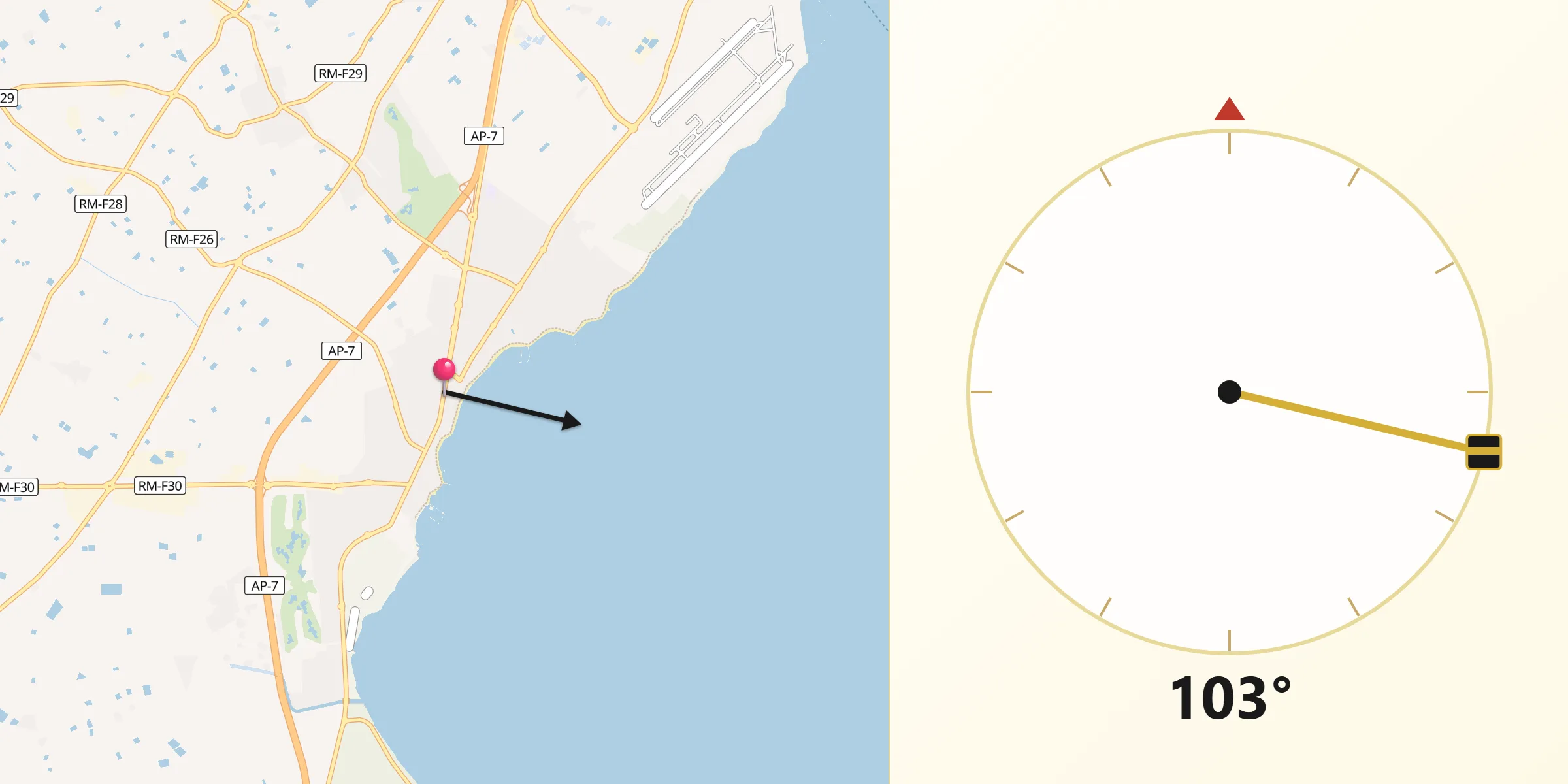Dirección de la Qibla desde Alcázares Los