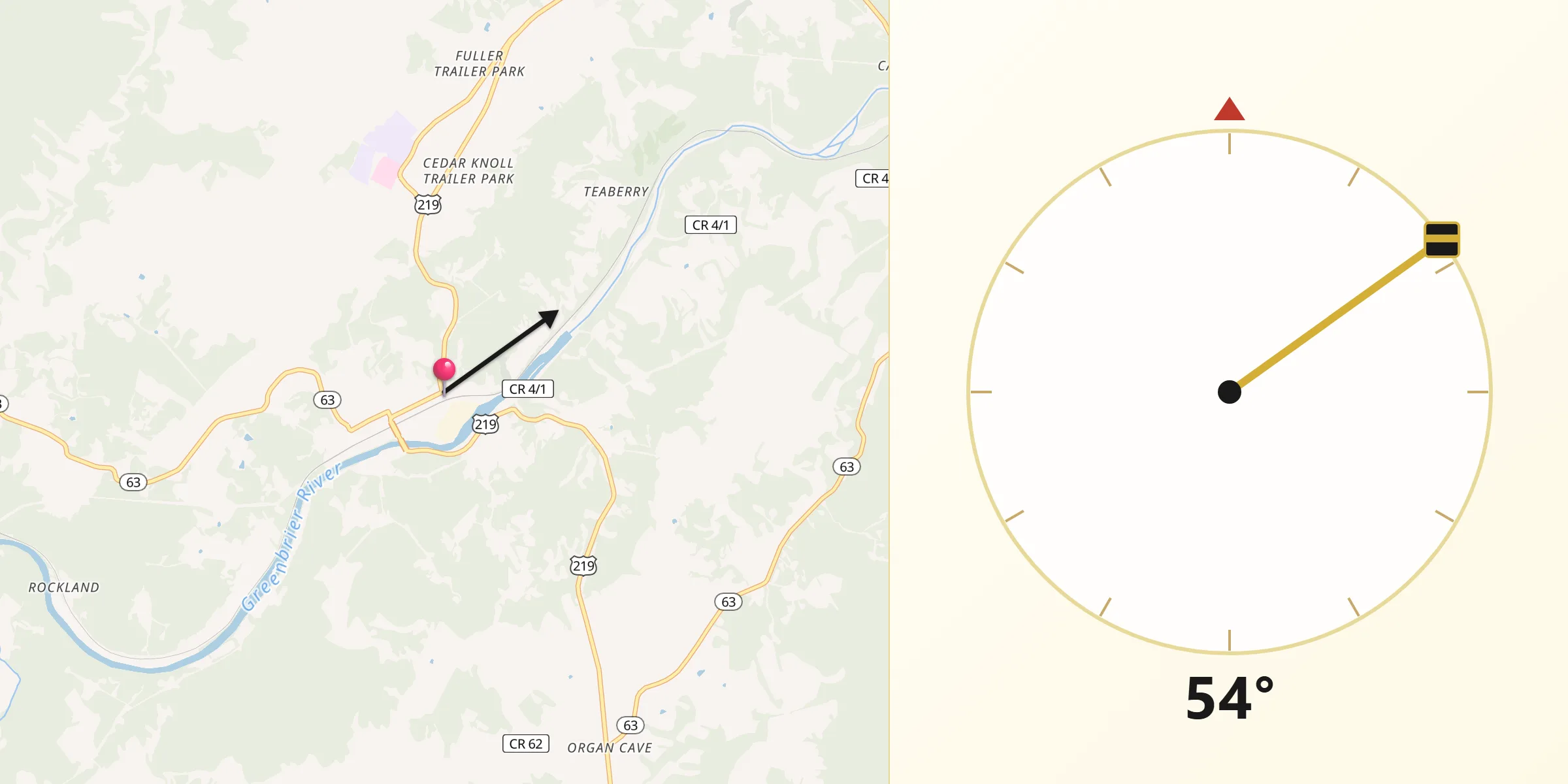 Qibla Direction from Ronceverte