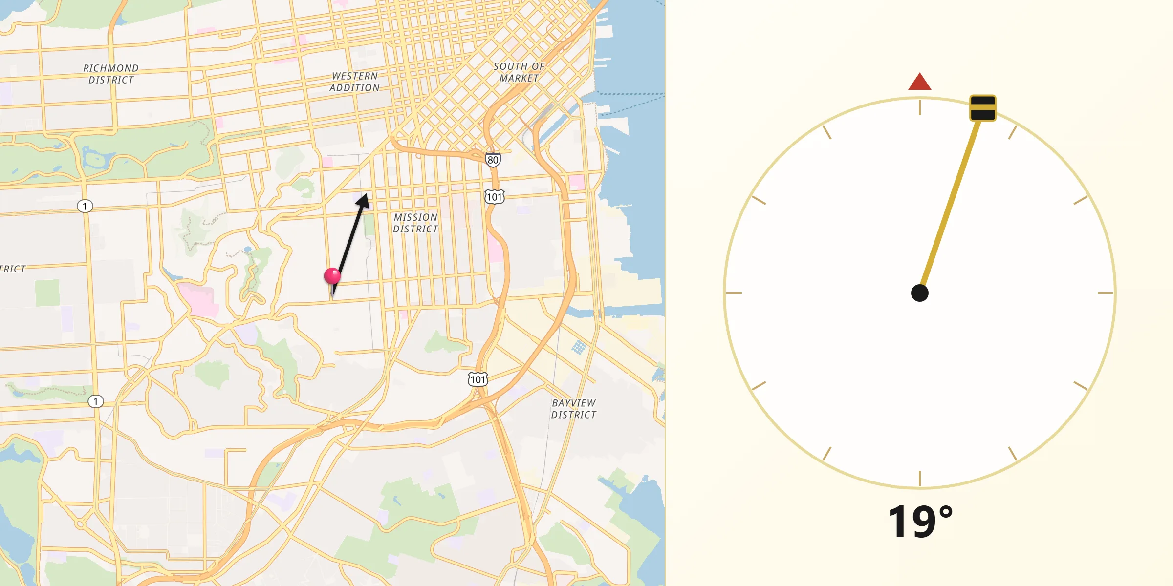 Qibla Direction from Noe Valley