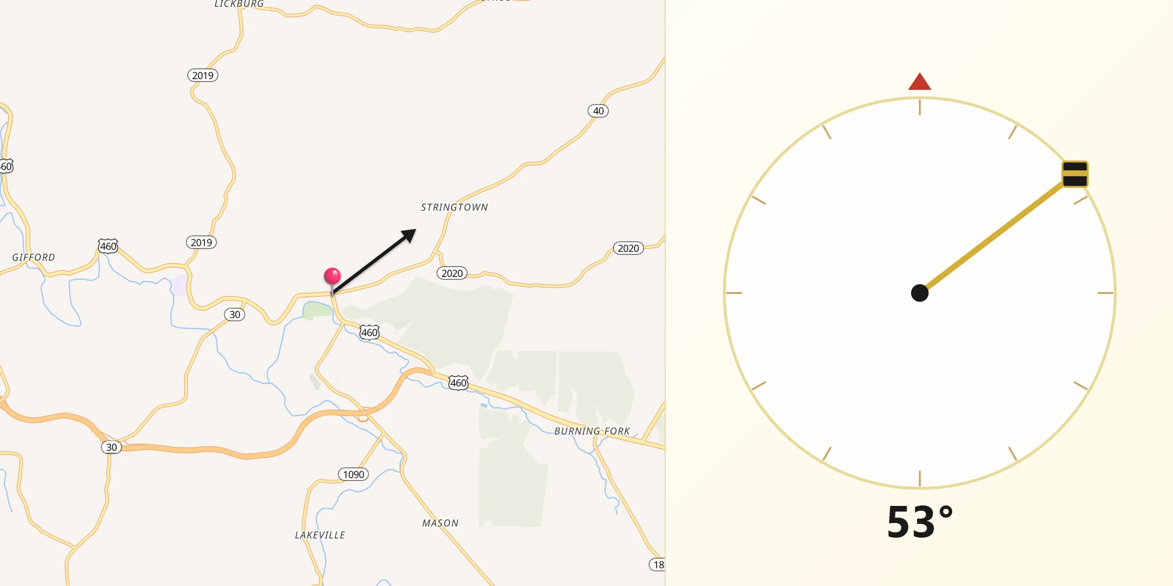 Qibla Direction from Salyersville
