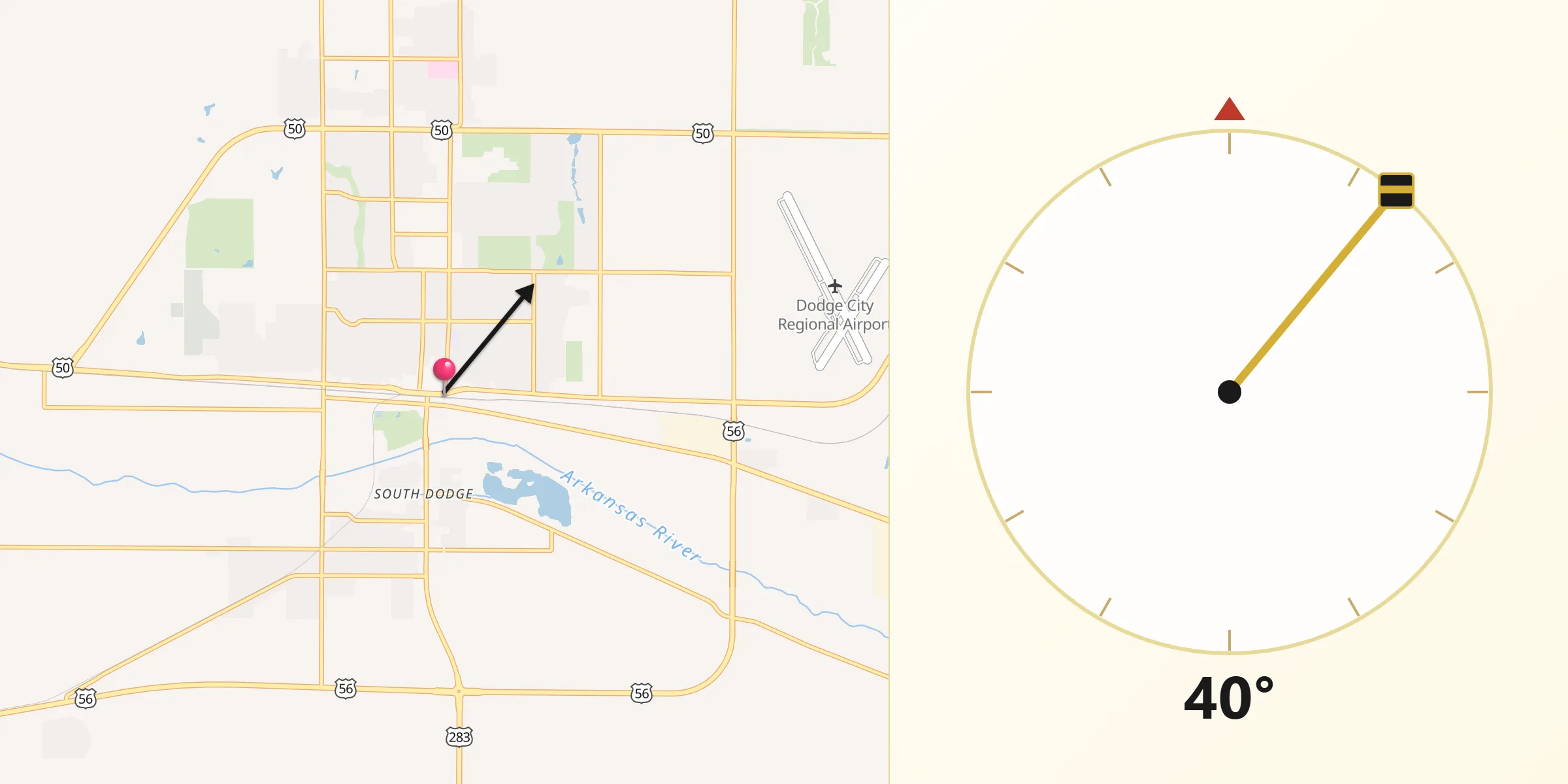 Qibla Direction from Dodge City