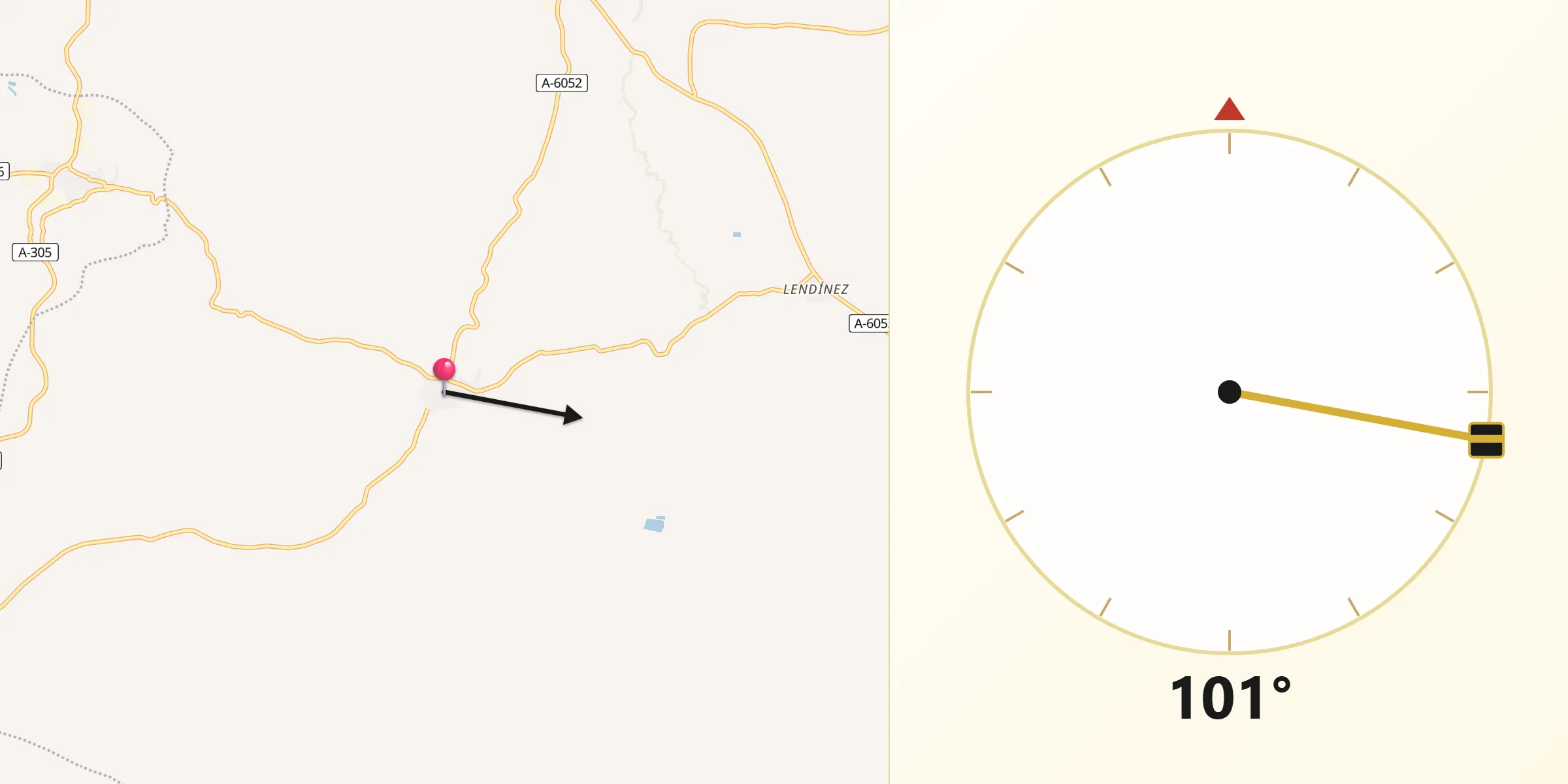 Dirección de la Qibla desde Santiago de Calatrava