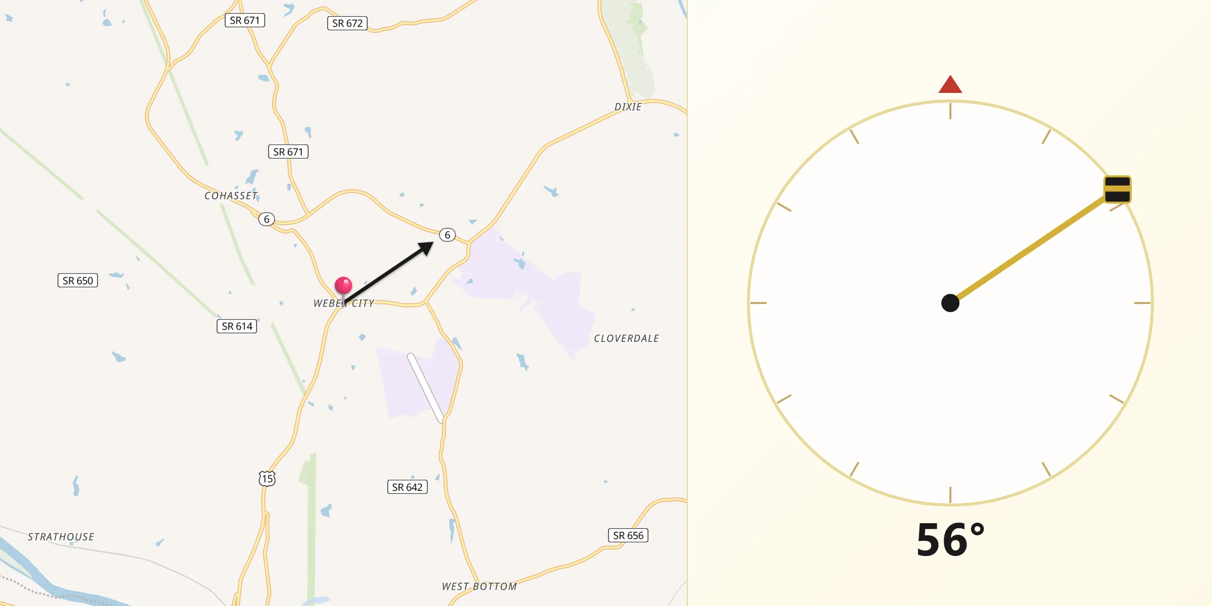 Qibla Direction from Weber City
