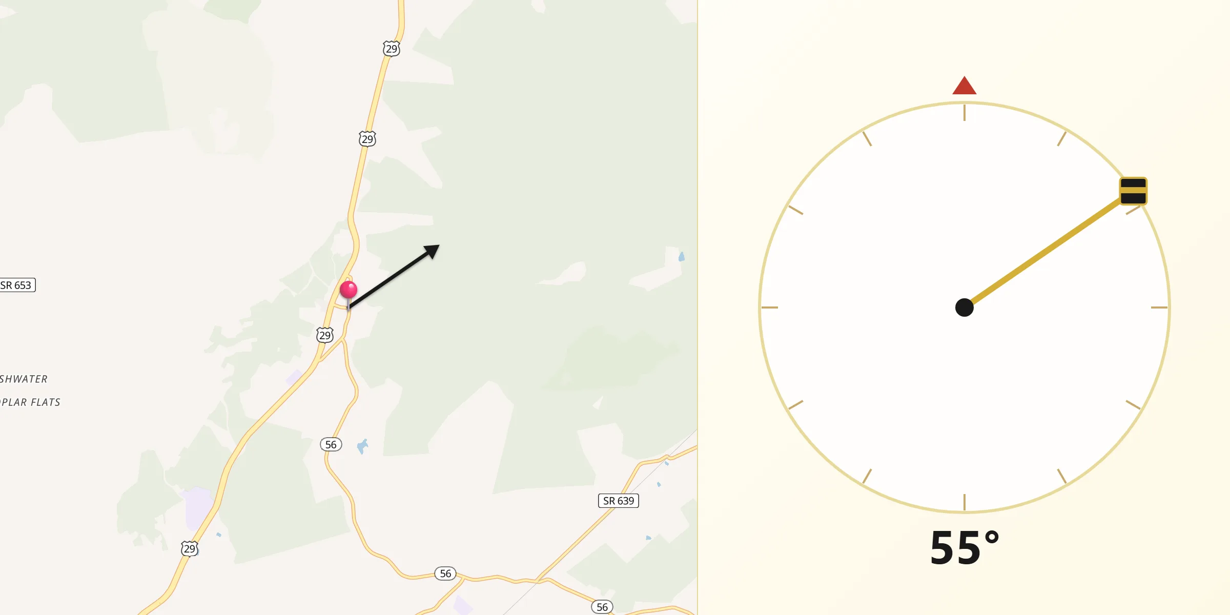 Qibla Direction from Lovingston