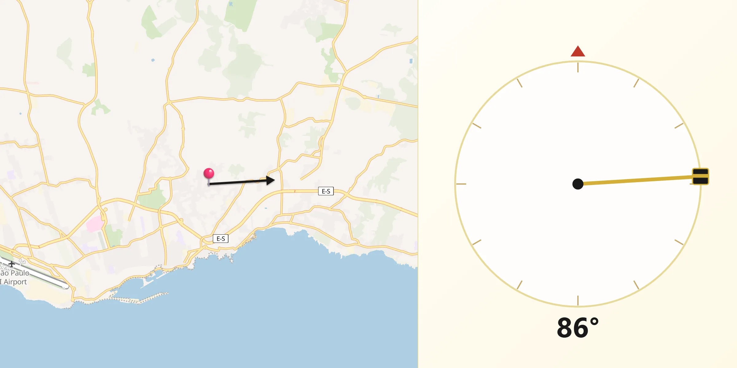 Direção da Qibla a partir de Fajã de Baixo
