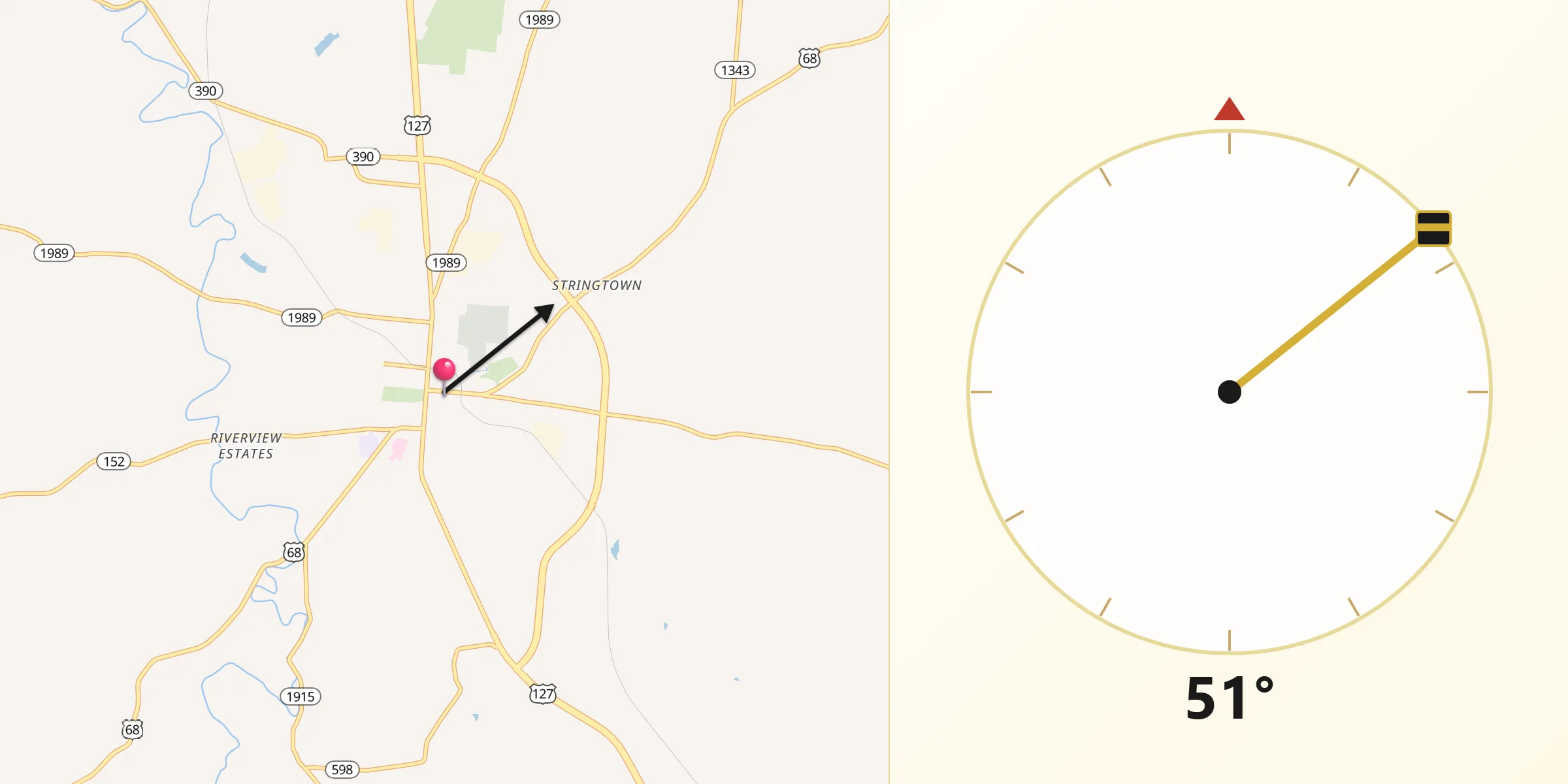 Qibla Direction from Harrodsburg