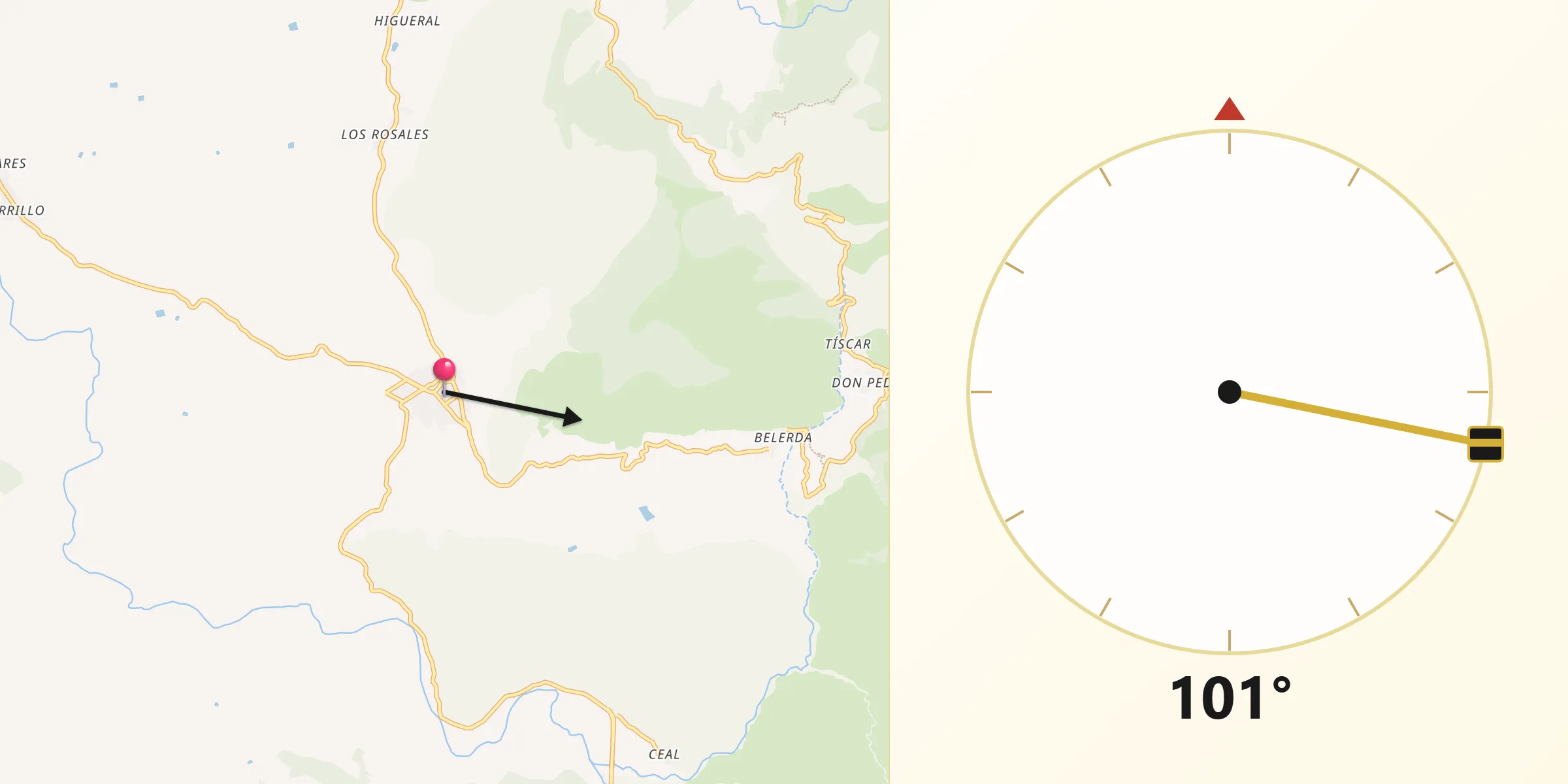 Dirección de la Qibla desde Huesa