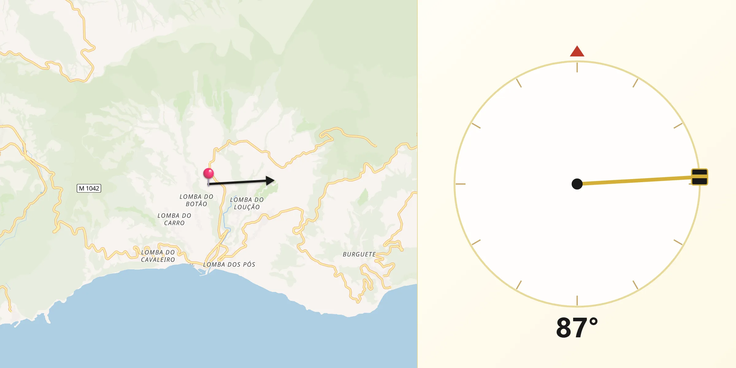 Direção da Qibla a partir de Povoação