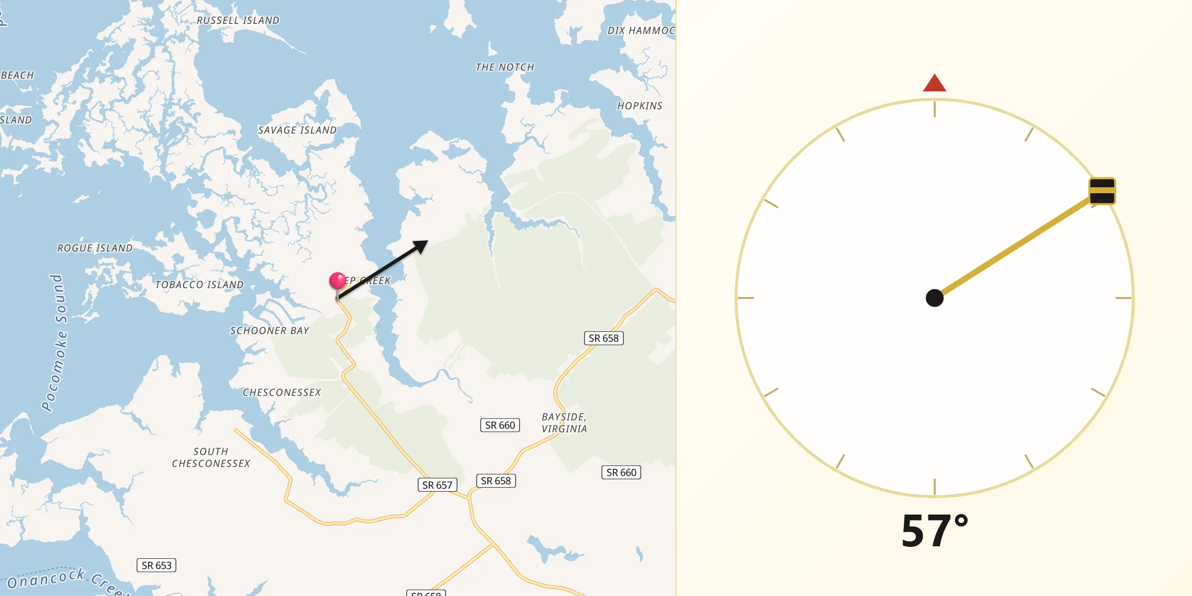 Qibla Direction from Accomack