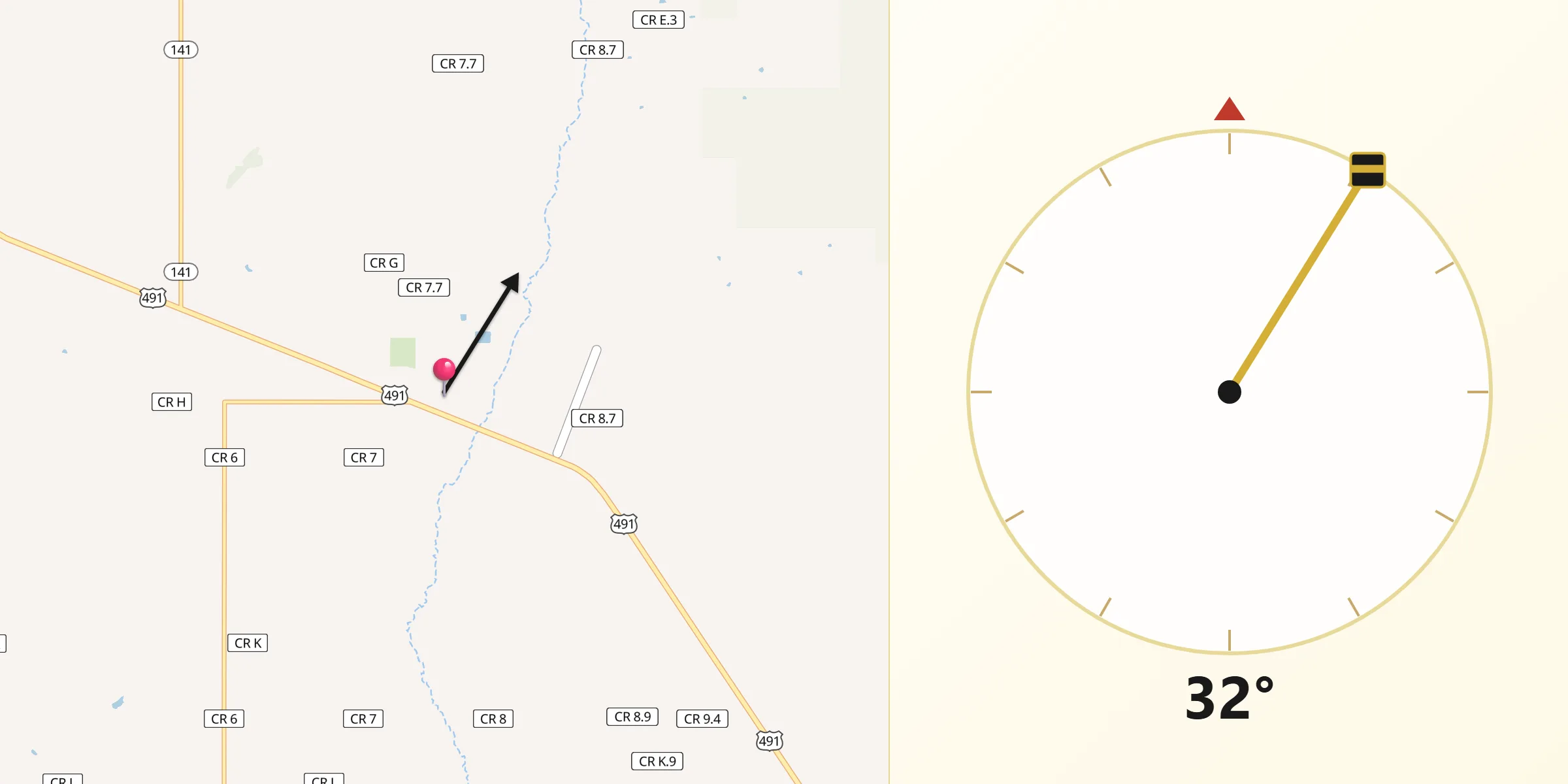 Qibla Direction from Dove Creek