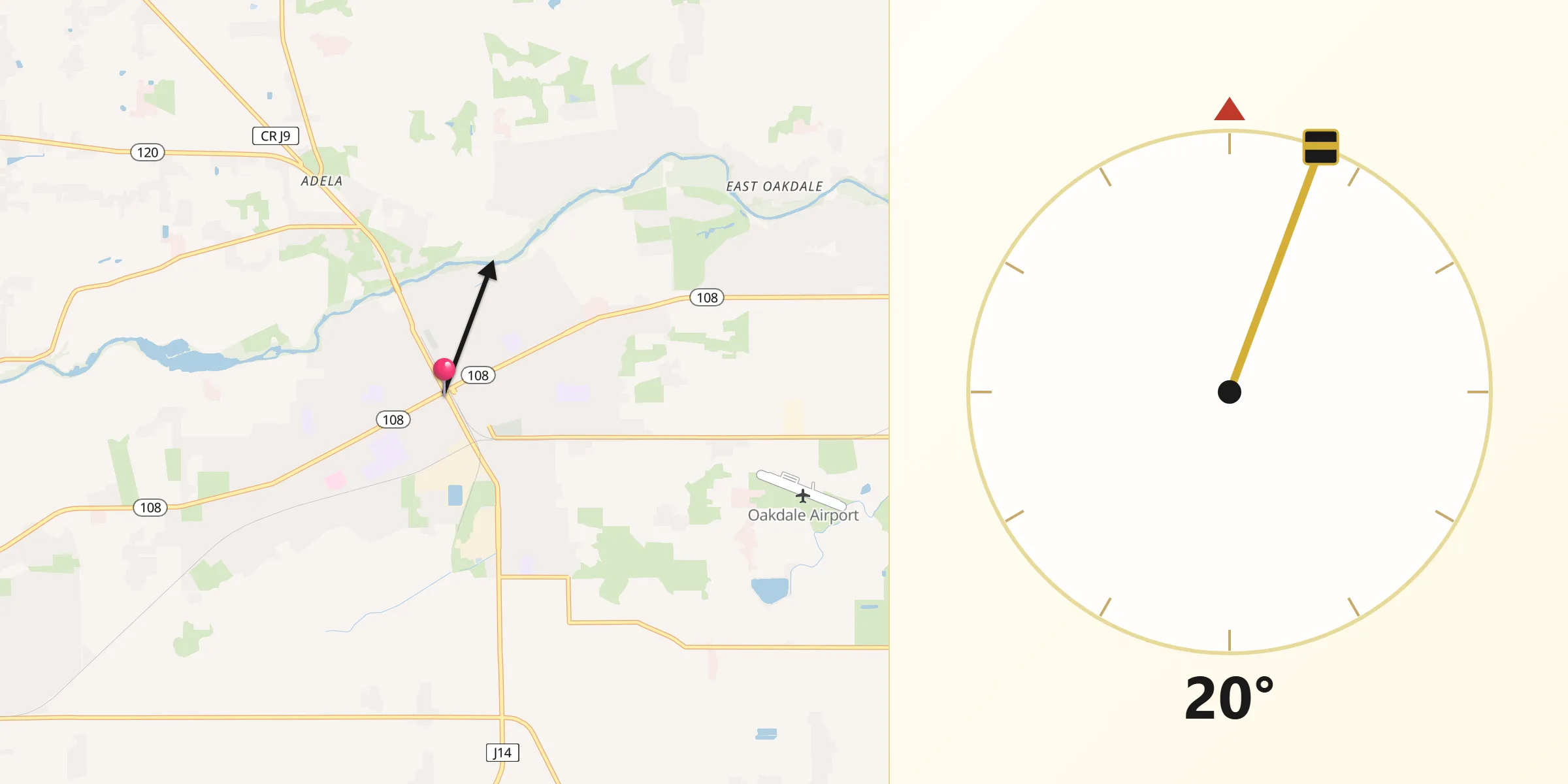Qibla Direction from Oakdale