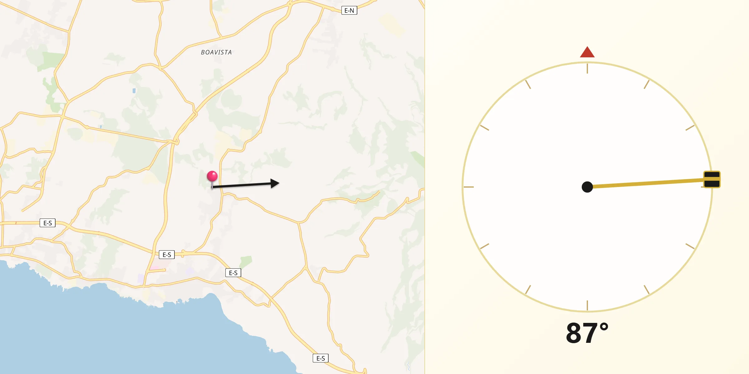 Direção da Qibla a partir de Cabouco