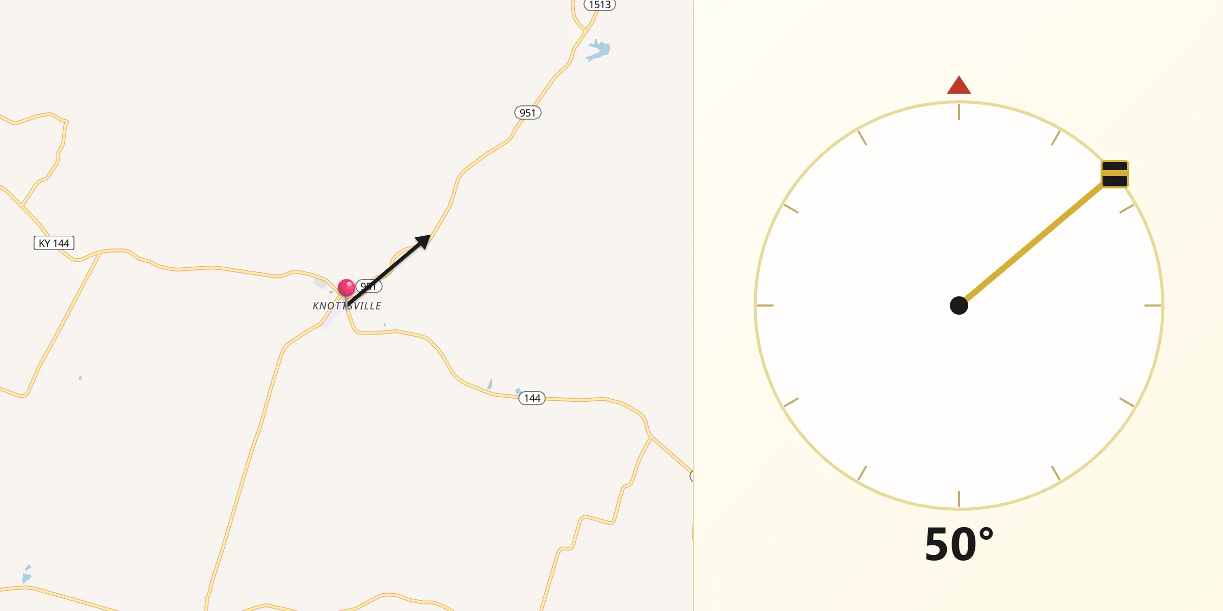 Qibla Direction from Knottsville