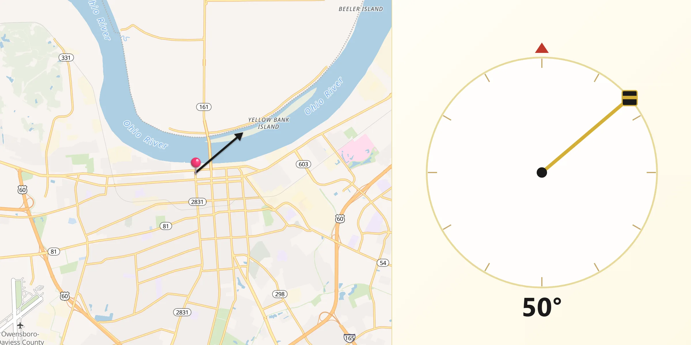 Qibla Direction from Owensboro