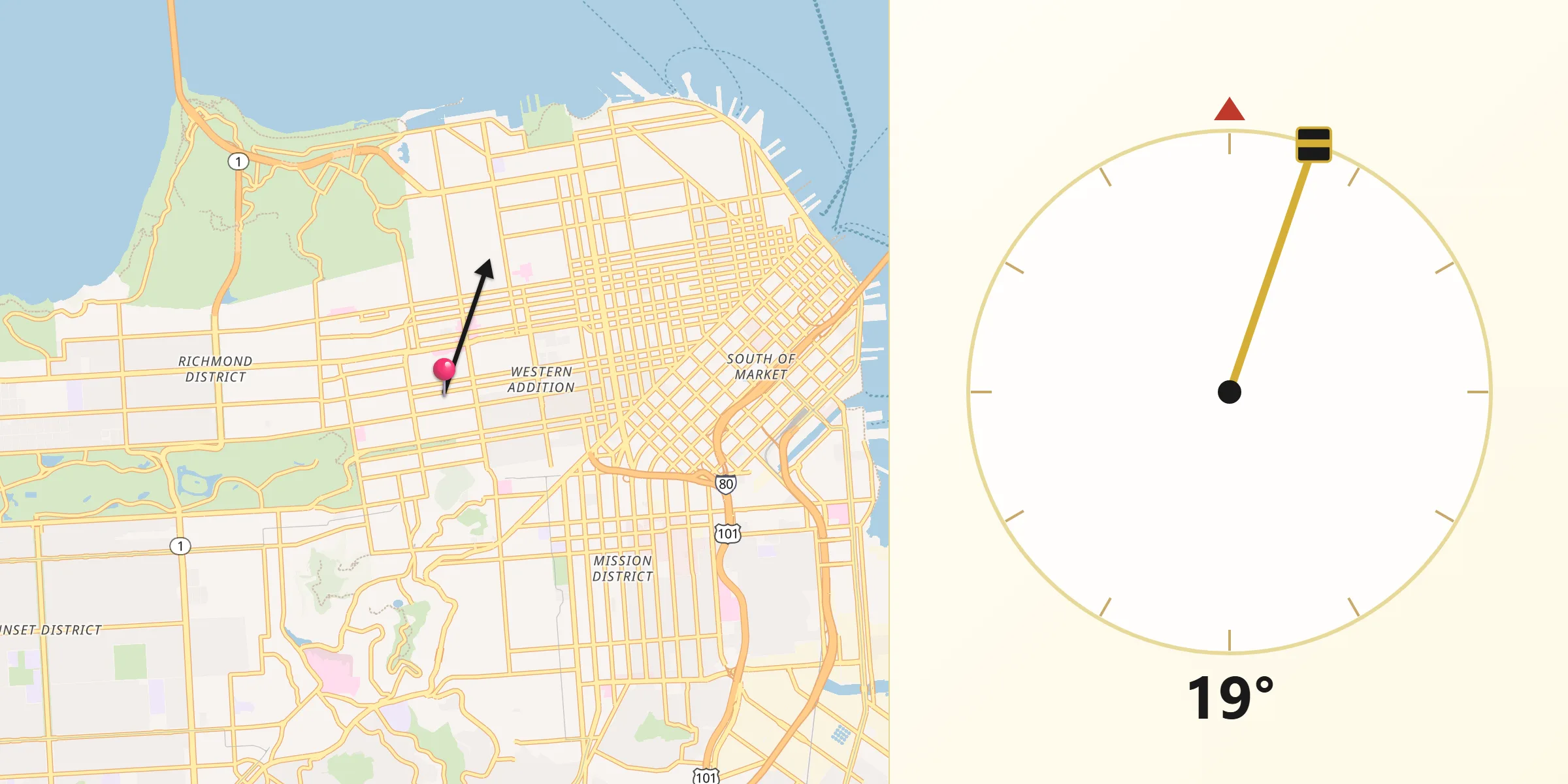Qibla Direction from City and County of San Francisco