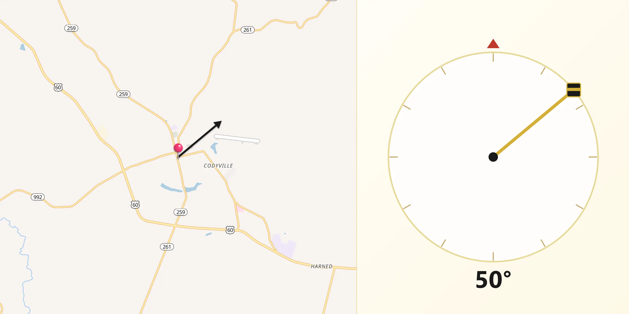 Qibla Direction from Hardinsburg