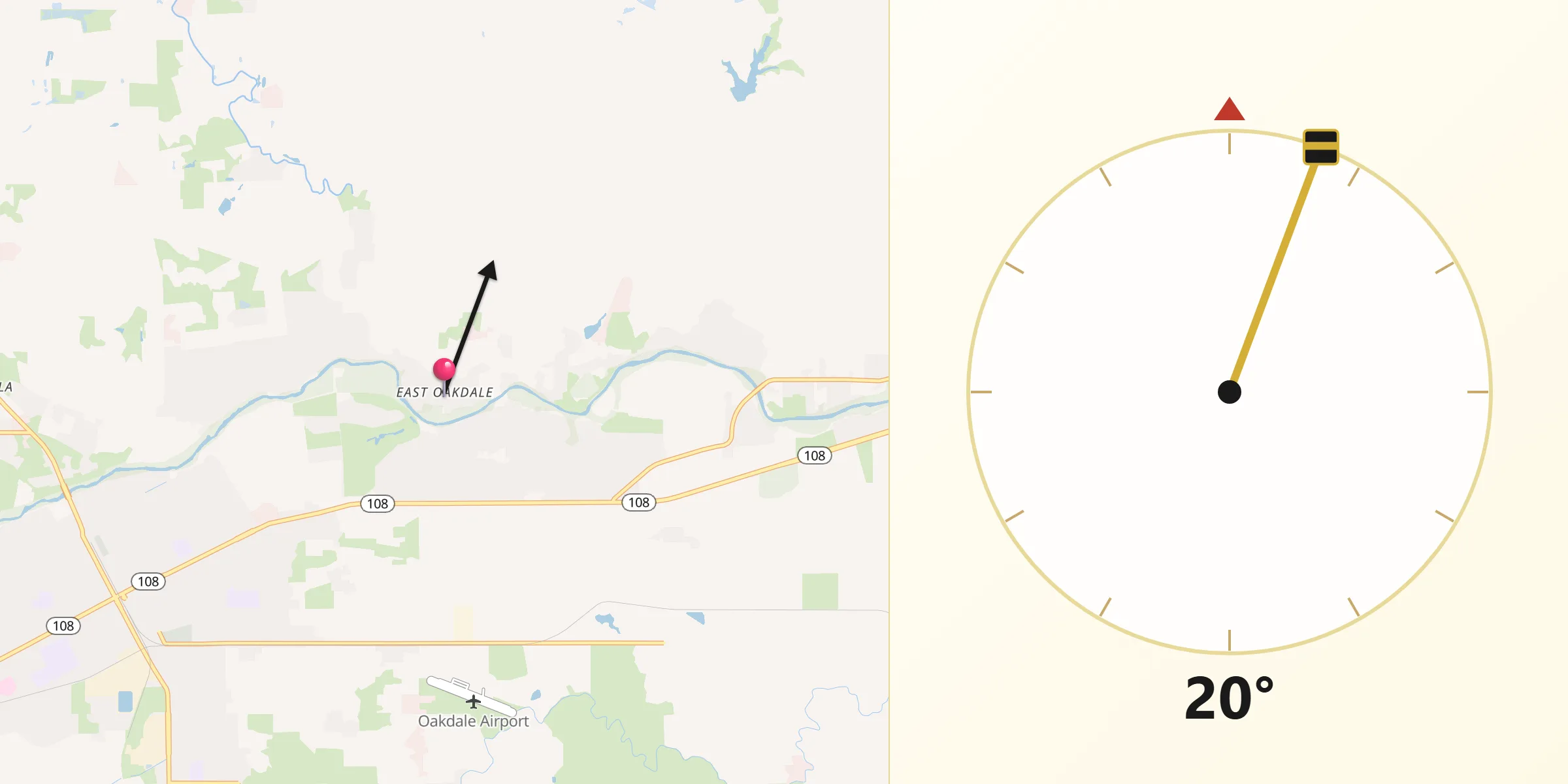 Qibla Direction from East Oakdale