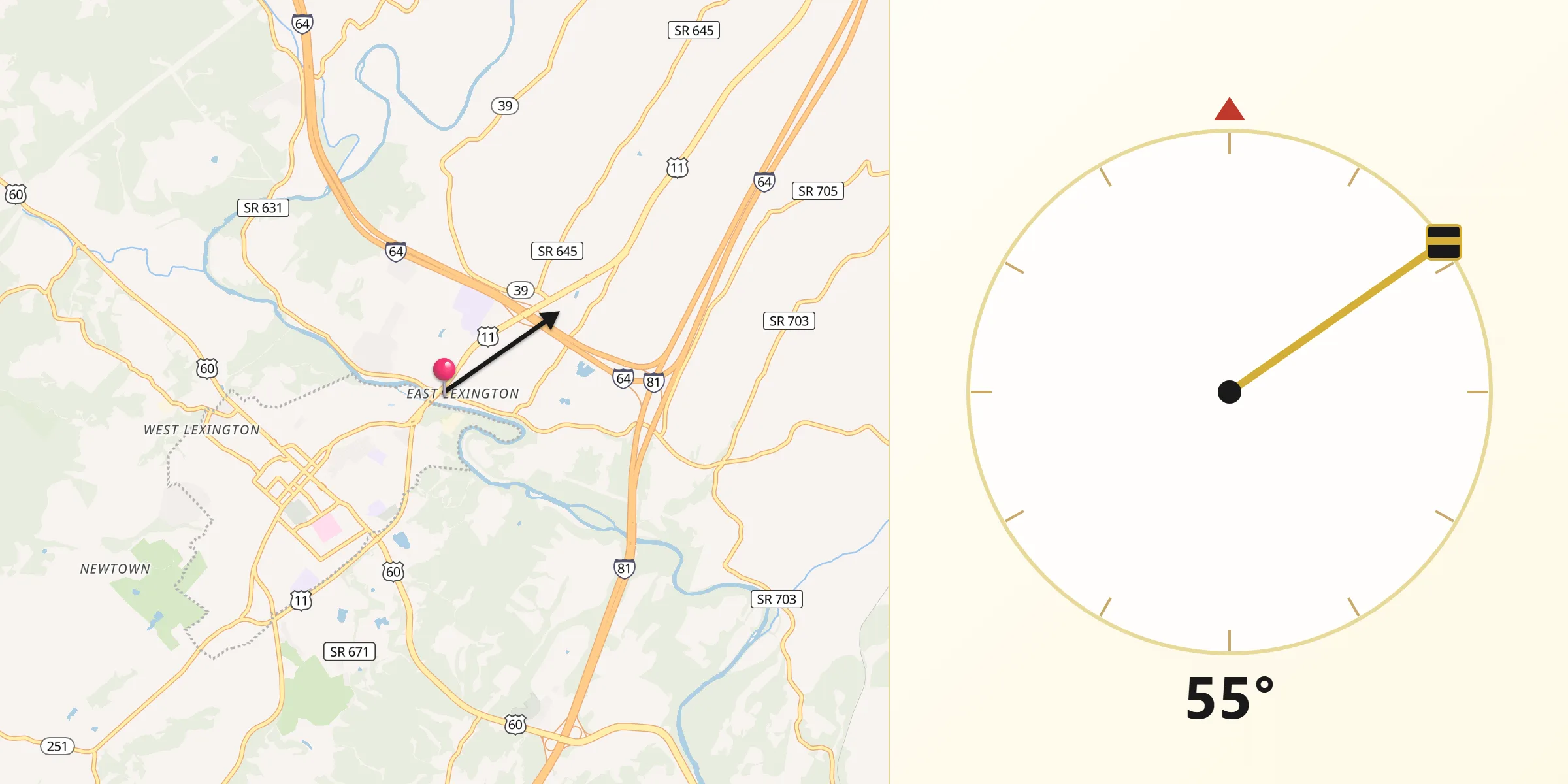Qibla Direction from East Lexington