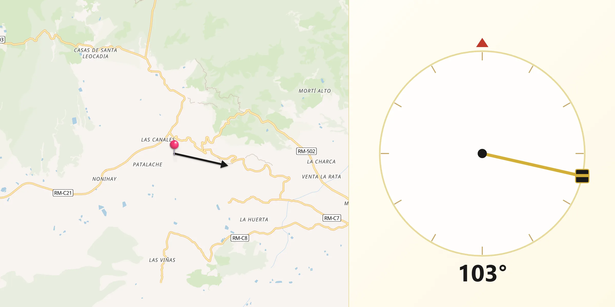 Dirección de la Qibla desde Aledo