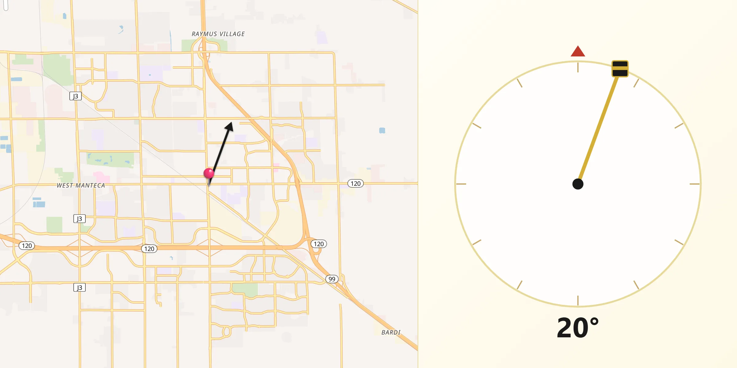 Qibla Direction from Manteca