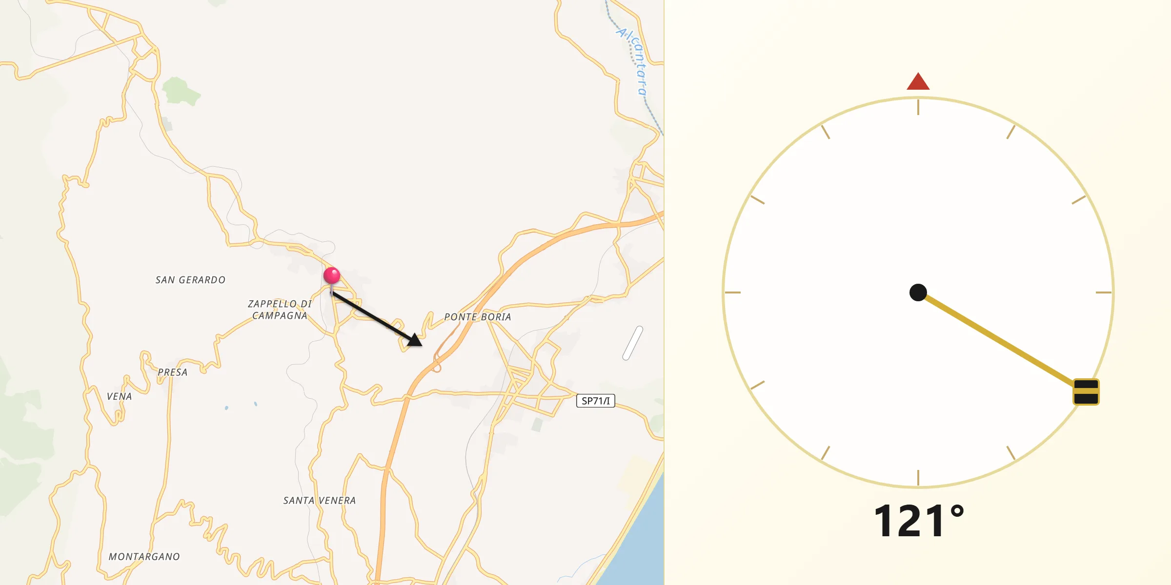 Direzione della Qibla da Piedimonte Etneo
