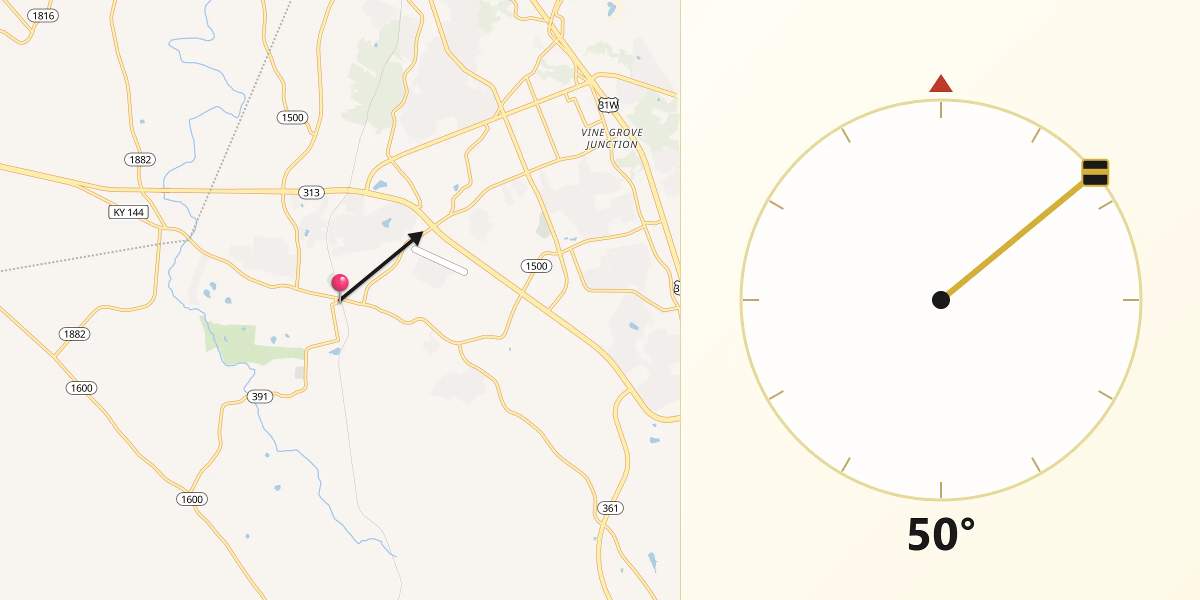 Qibla Direction from Vine Grove