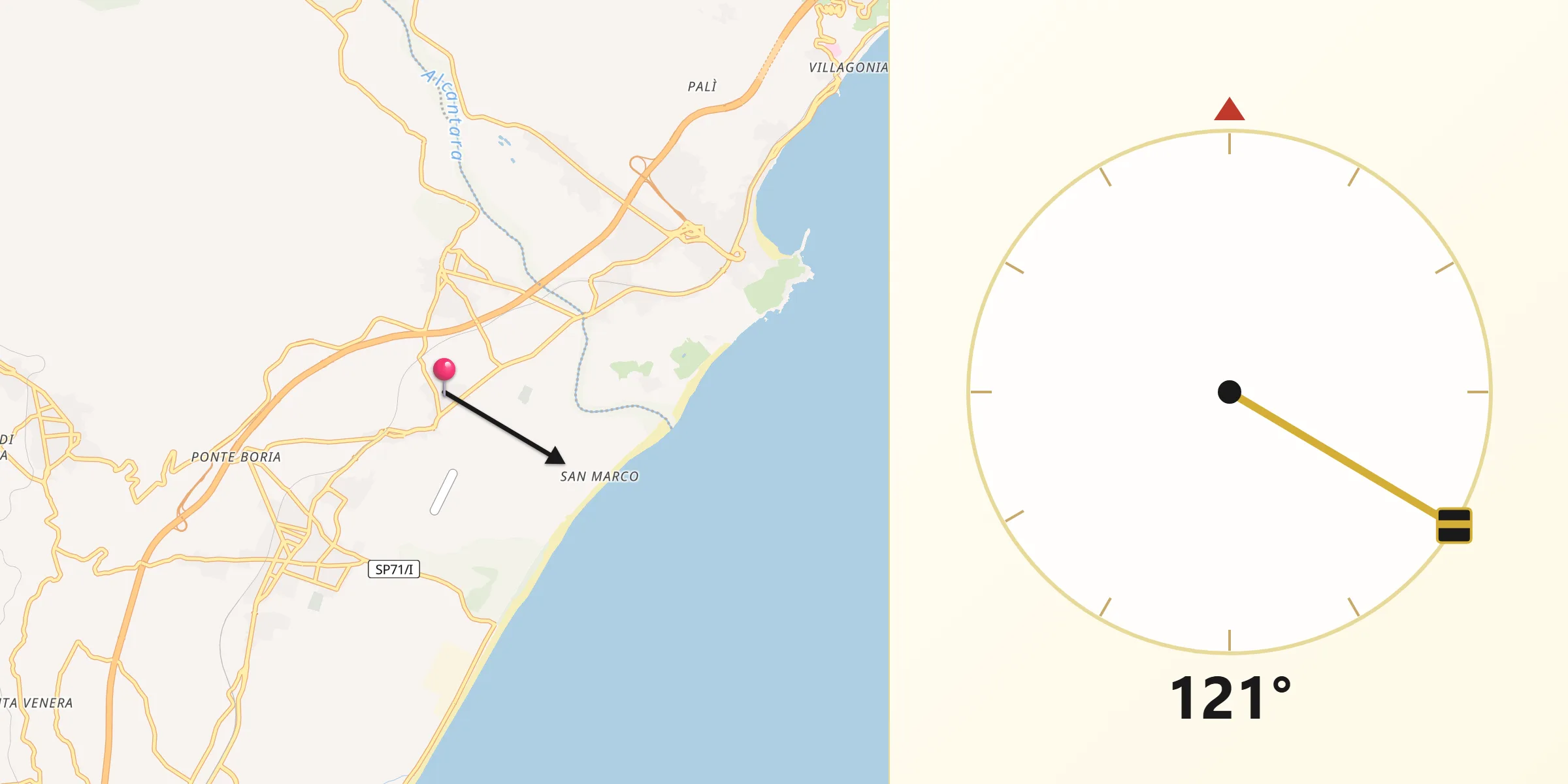 Direzione della Qibla da Pasteria-Lapide