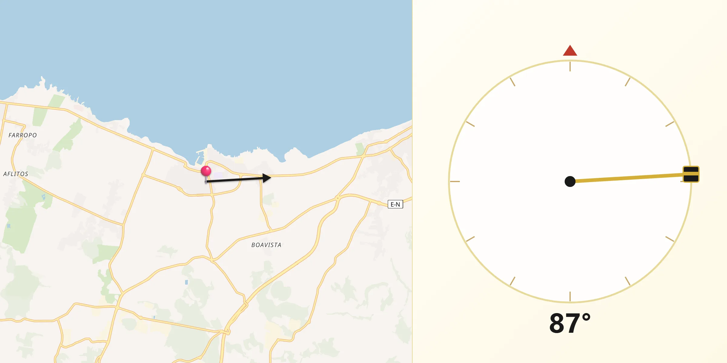 Direção da Qibla a partir de Rabo de Peixe